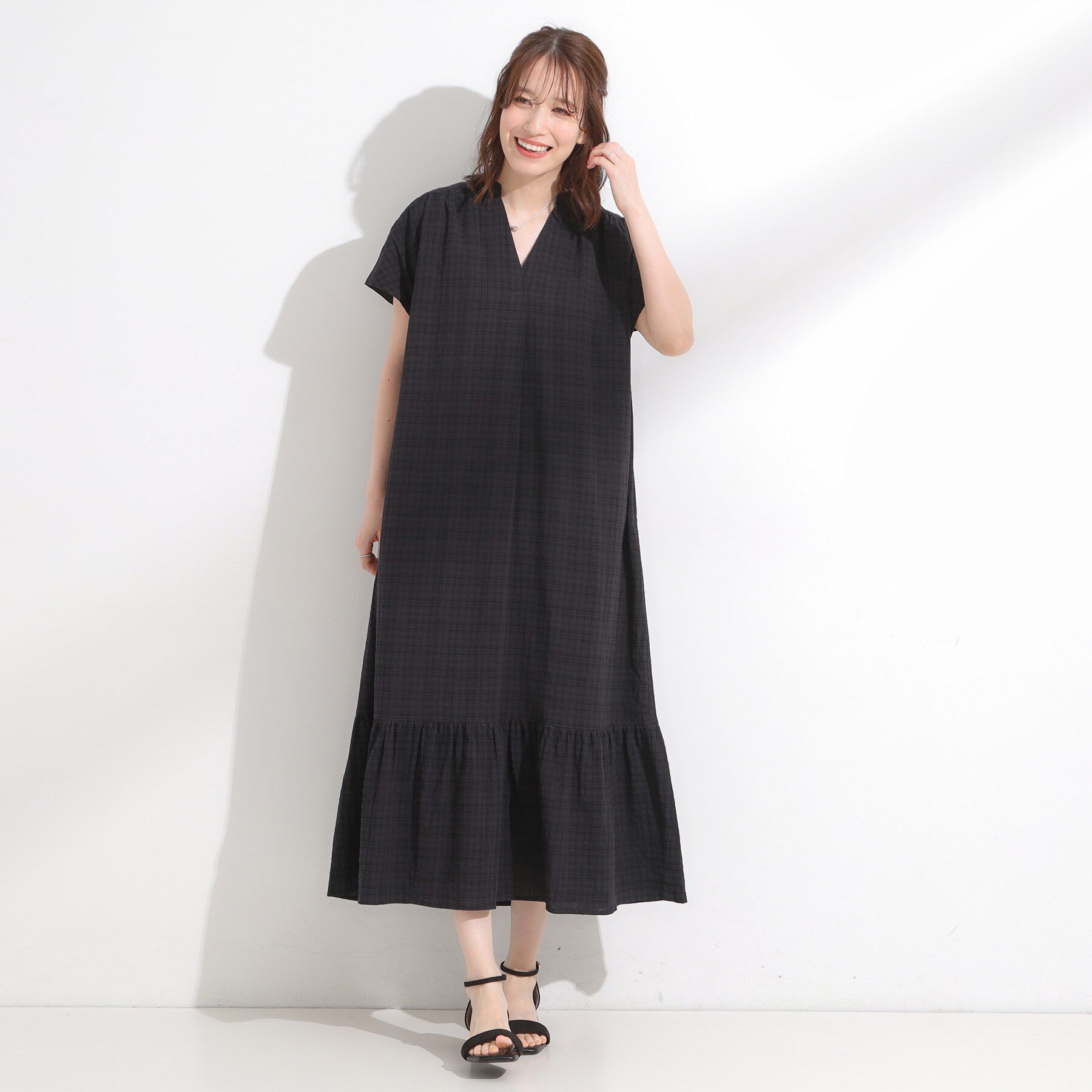 SHOO･LA･RUE「【S-LL】大人のチェック柄 ティアードワンピース」|ワンピース|