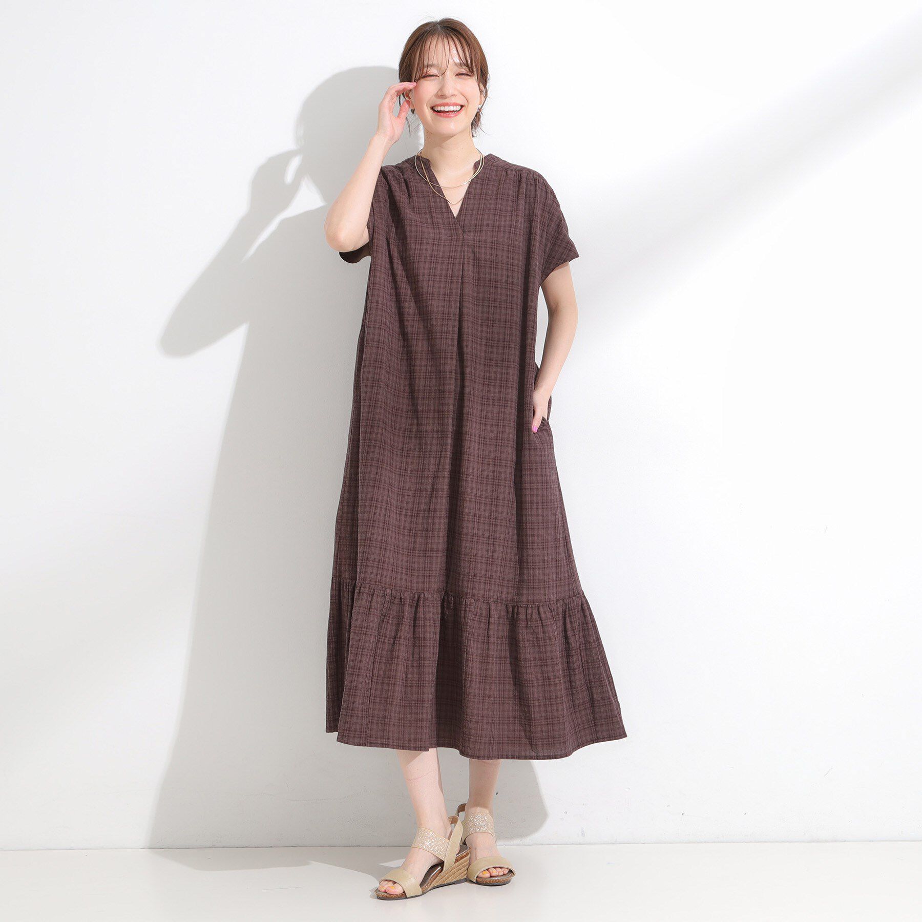 SHOO･LA･RUE「【S-LL】大人のチェック柄 ティアードワンピース」|ワンピース|