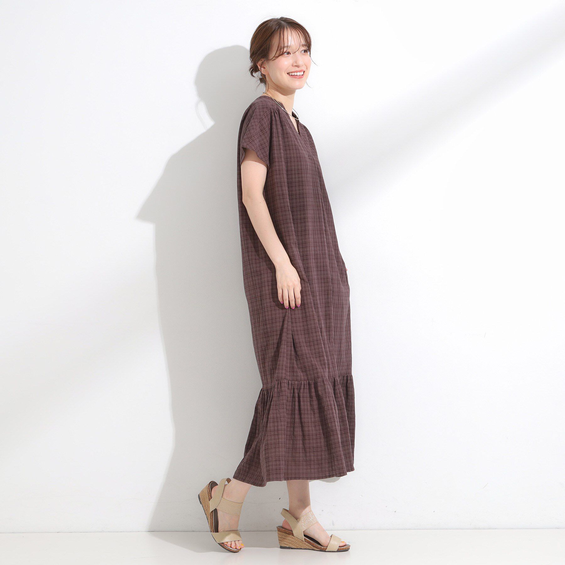 SHOO･LA･RUE「【S-LL】大人のチェック柄 ティアードワンピース」|ワンピース|