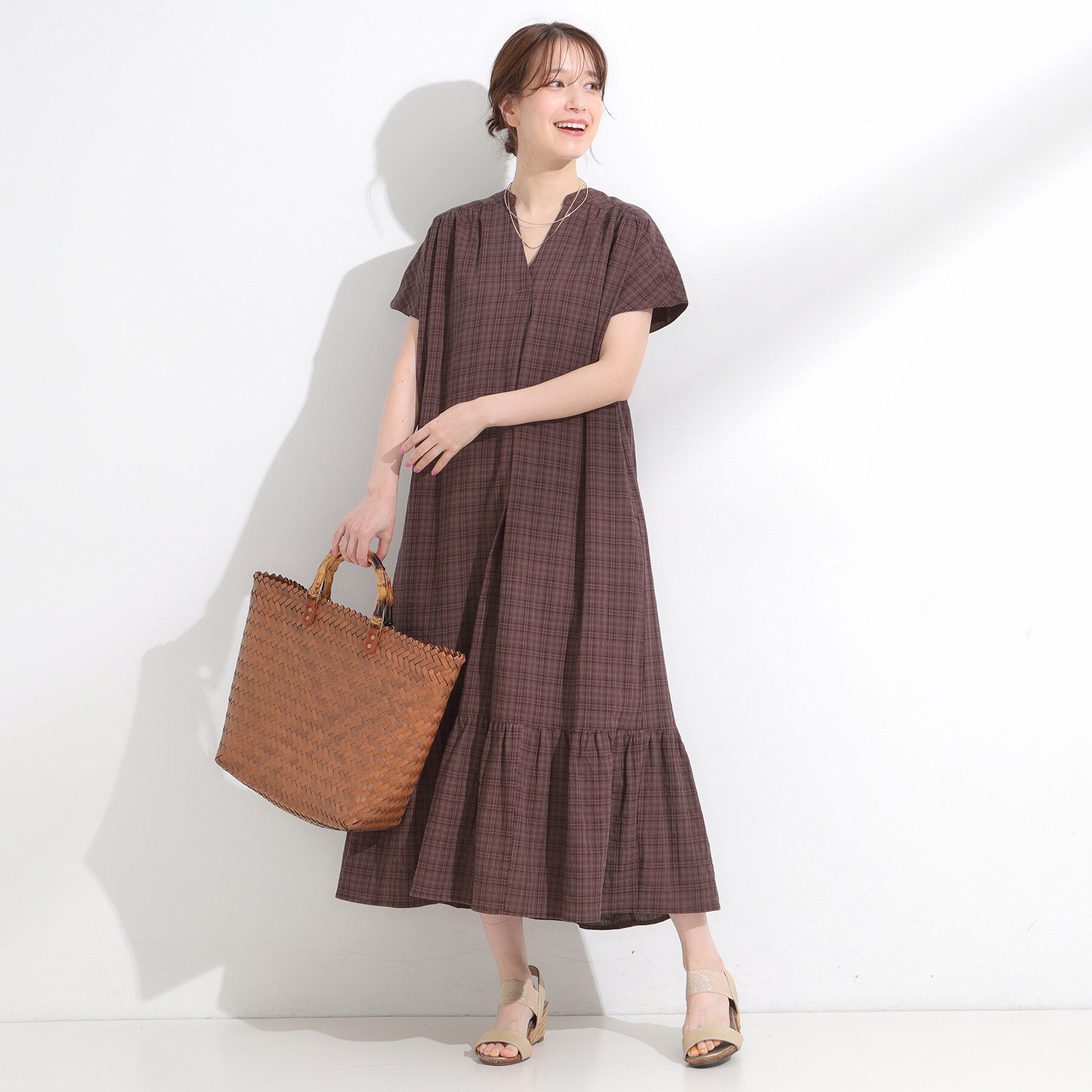 SHOO･LA･RUE「【S-LL】大人のチェック柄 ティアードワンピース」|ワンピース|