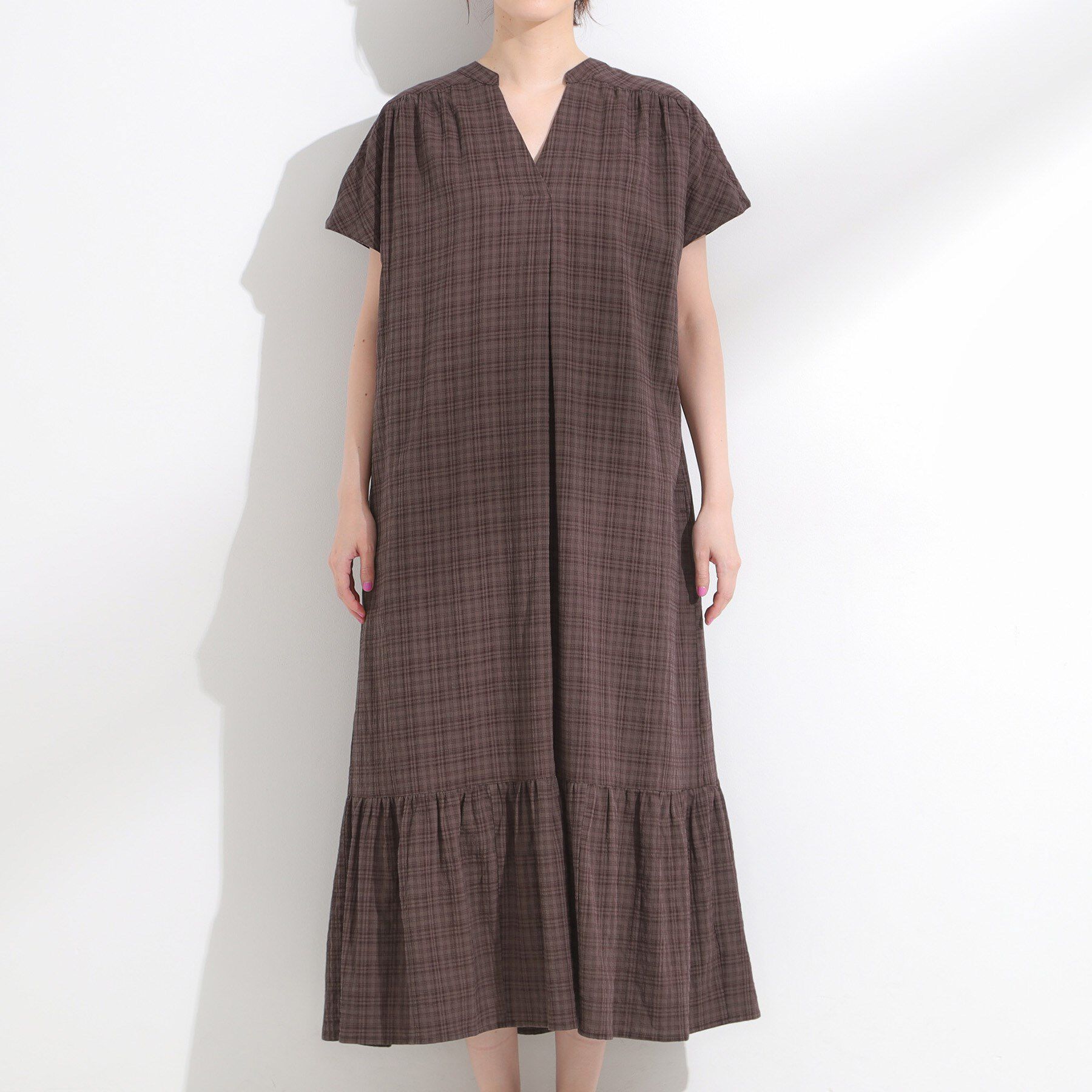 SHOO･LA･RUE「【S-LL】大人のチェック柄 ティアードワンピース」|ワンピース|