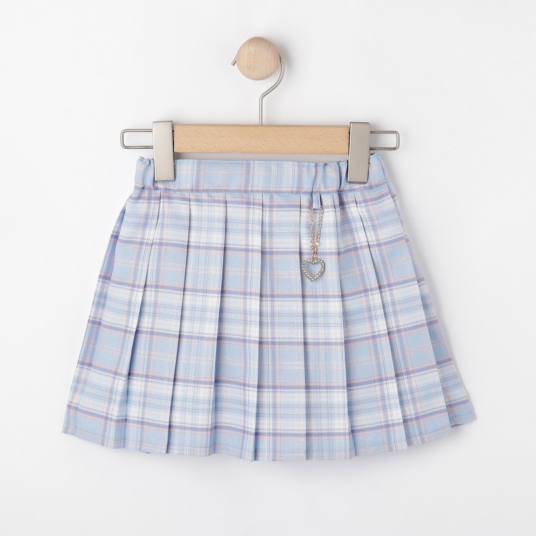 SHOO･LA･RUE「【100-150cm】ハートチャーム付きチェックプリーツスカート」|スカート|サックスブルー(29