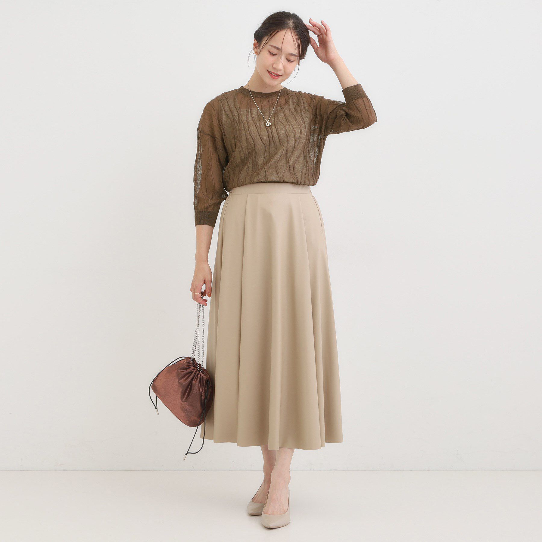 SHOO･LA･RUE「【S-LL/洗える】曲線的な柄がきれい見え シアーニット」|ニット・セーター|