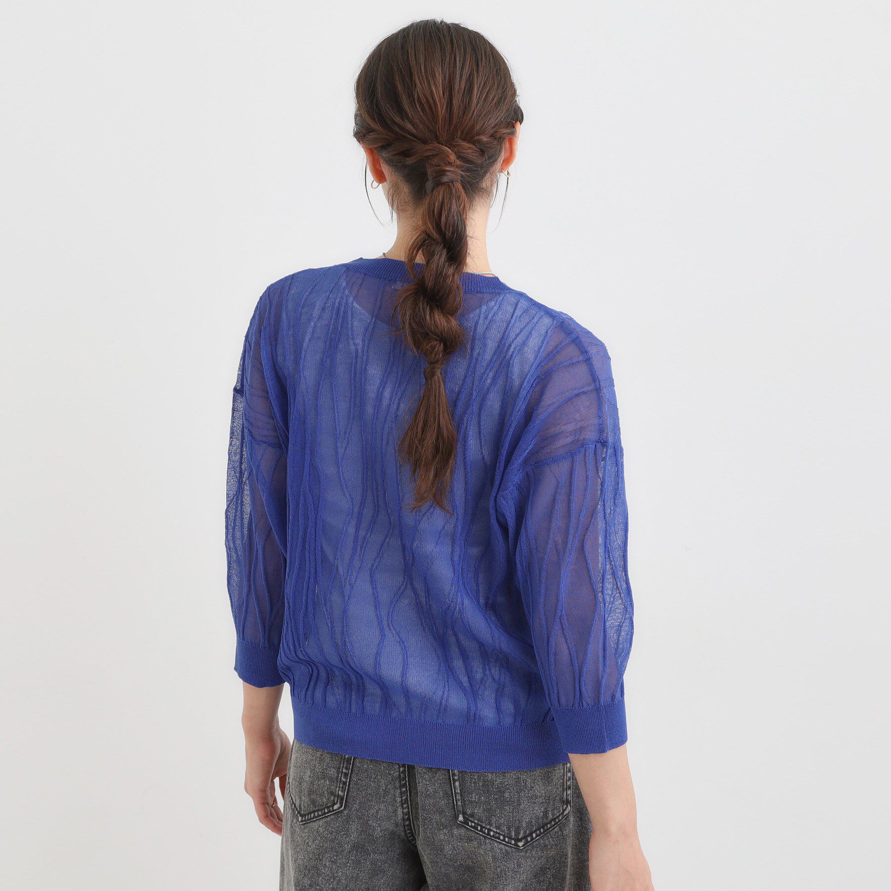 SHOO･LA･RUE「【S-LL/洗える】曲線的な柄がきれい見え シアーニット」|ニット・セーター|