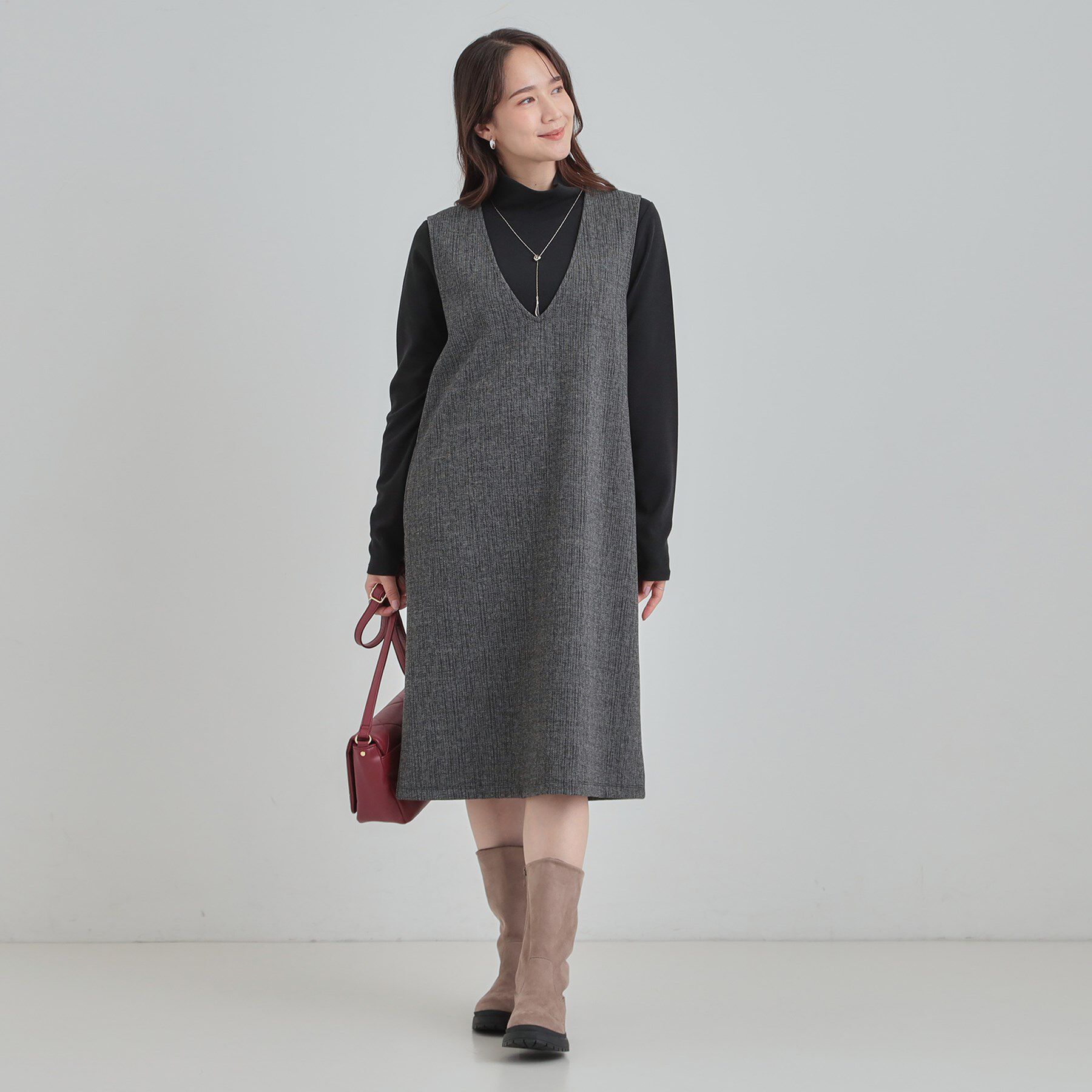 SHOO･LA･RUE「【2点セット/洗える/S-LL】時短でコーデ決まる ジャンドレ＆リブインナー」|ワンピース|