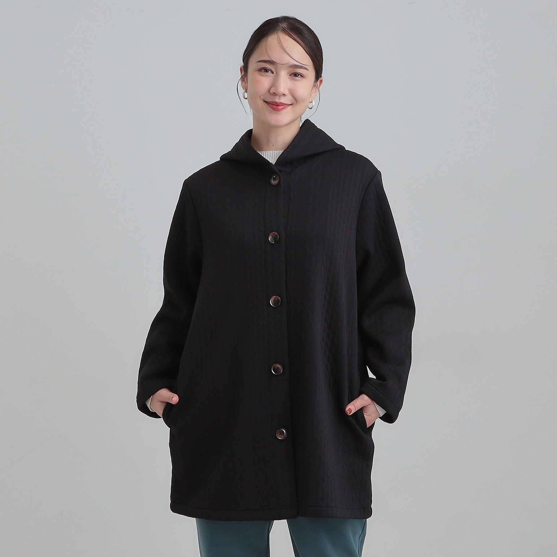 SHOO･LA･RUE「【裏面ベロアであったか】体型をカバーしながらスマートに魅せる ケーブルジャガードコーディガン」|カーディガン|