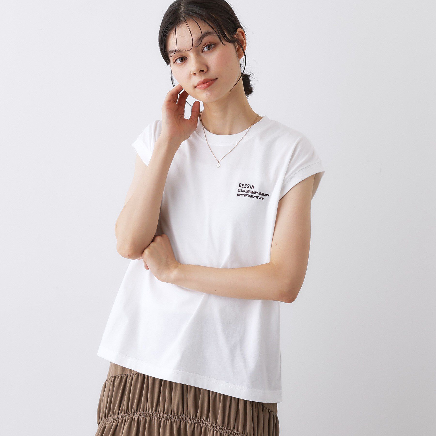 Dessin「【洗える】オーガニックコットンフレンチスリーブ」|Tシャツ・カットソー|ホワイト(002)