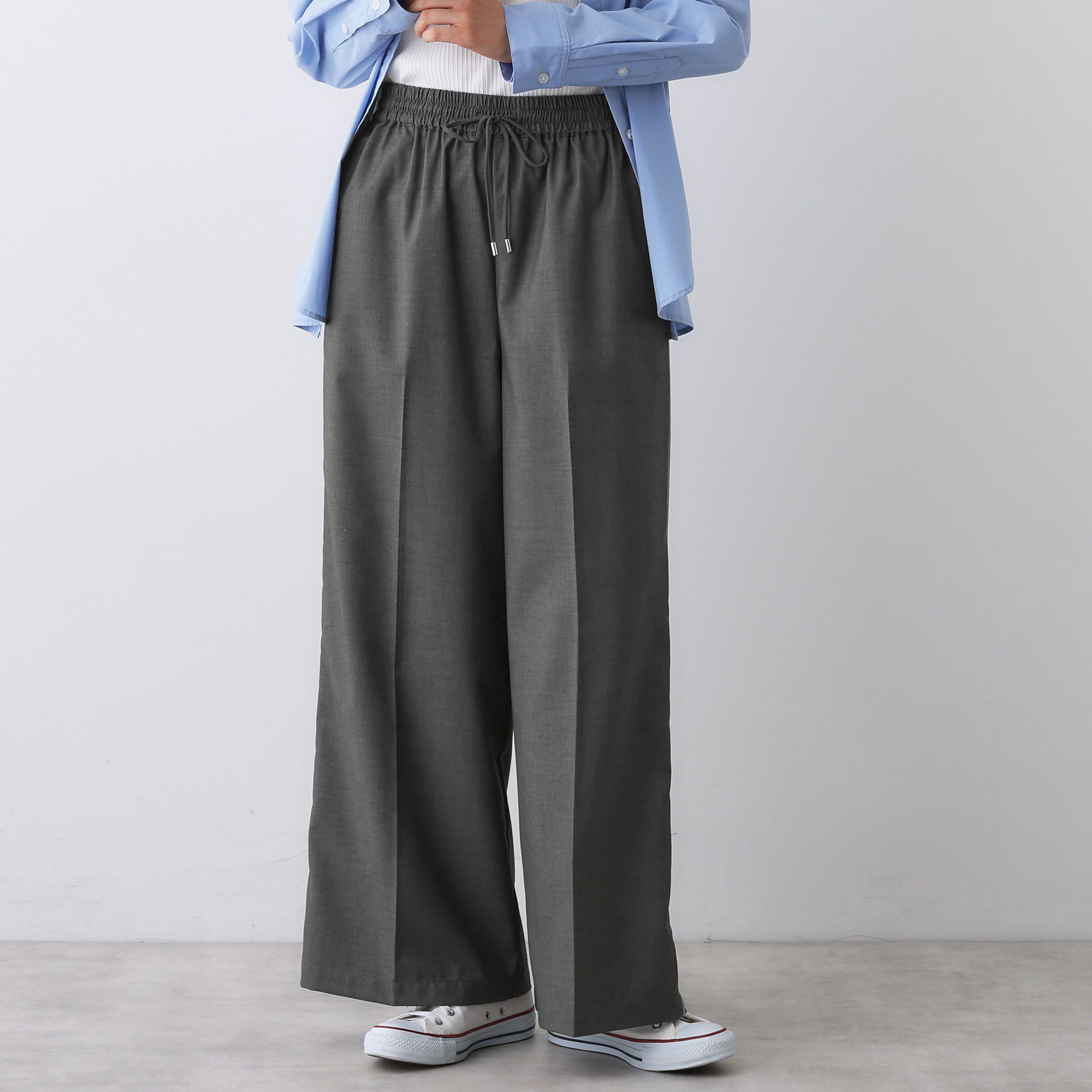 Dessin「【セットアップ可/ウエストゴム/洗える】サイドライン入りワイドパンツ」|その他|チャコールグレー(0