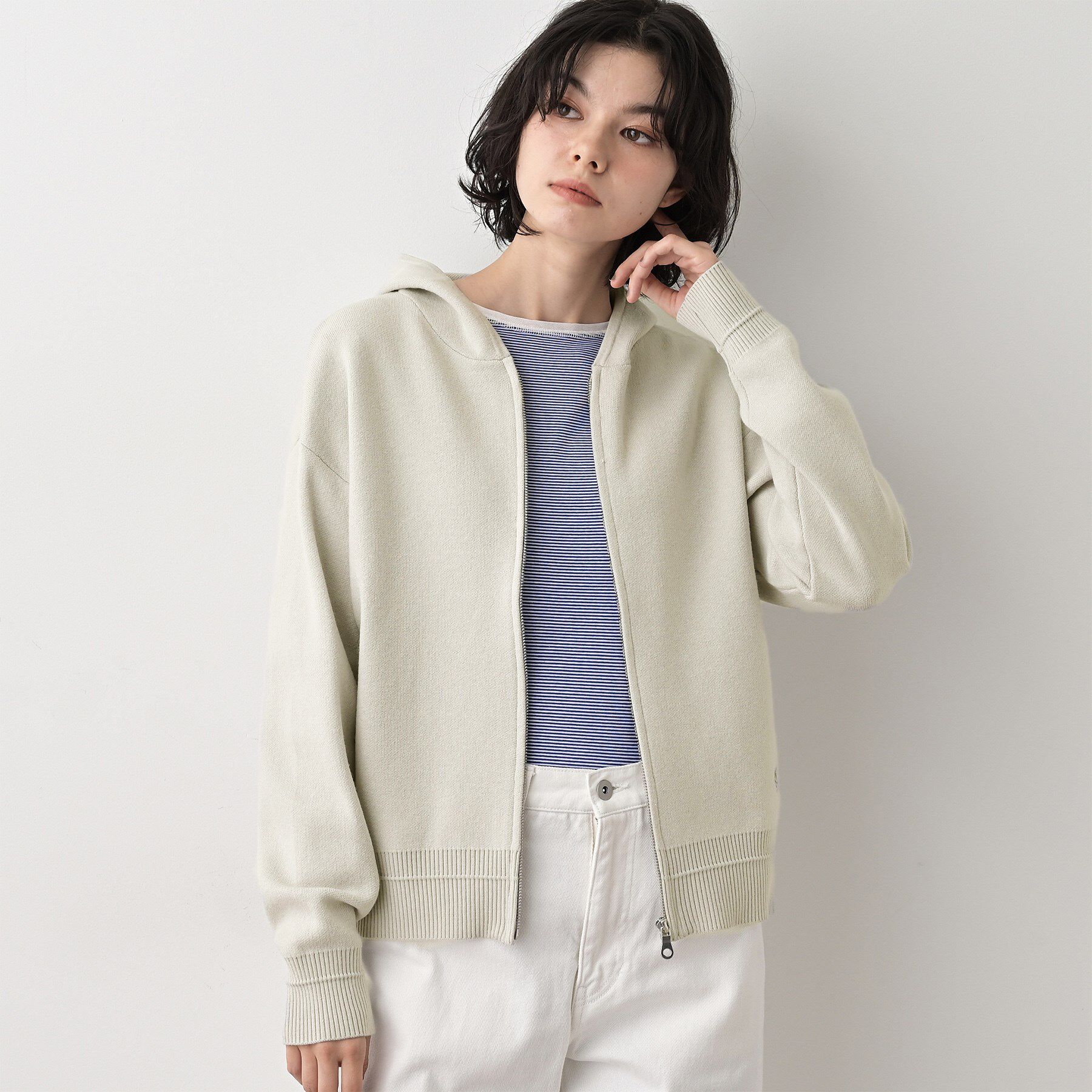 Dessin「【キレイ見え／洗える】ジャカード編みフードジップ」|ニット・セーター|