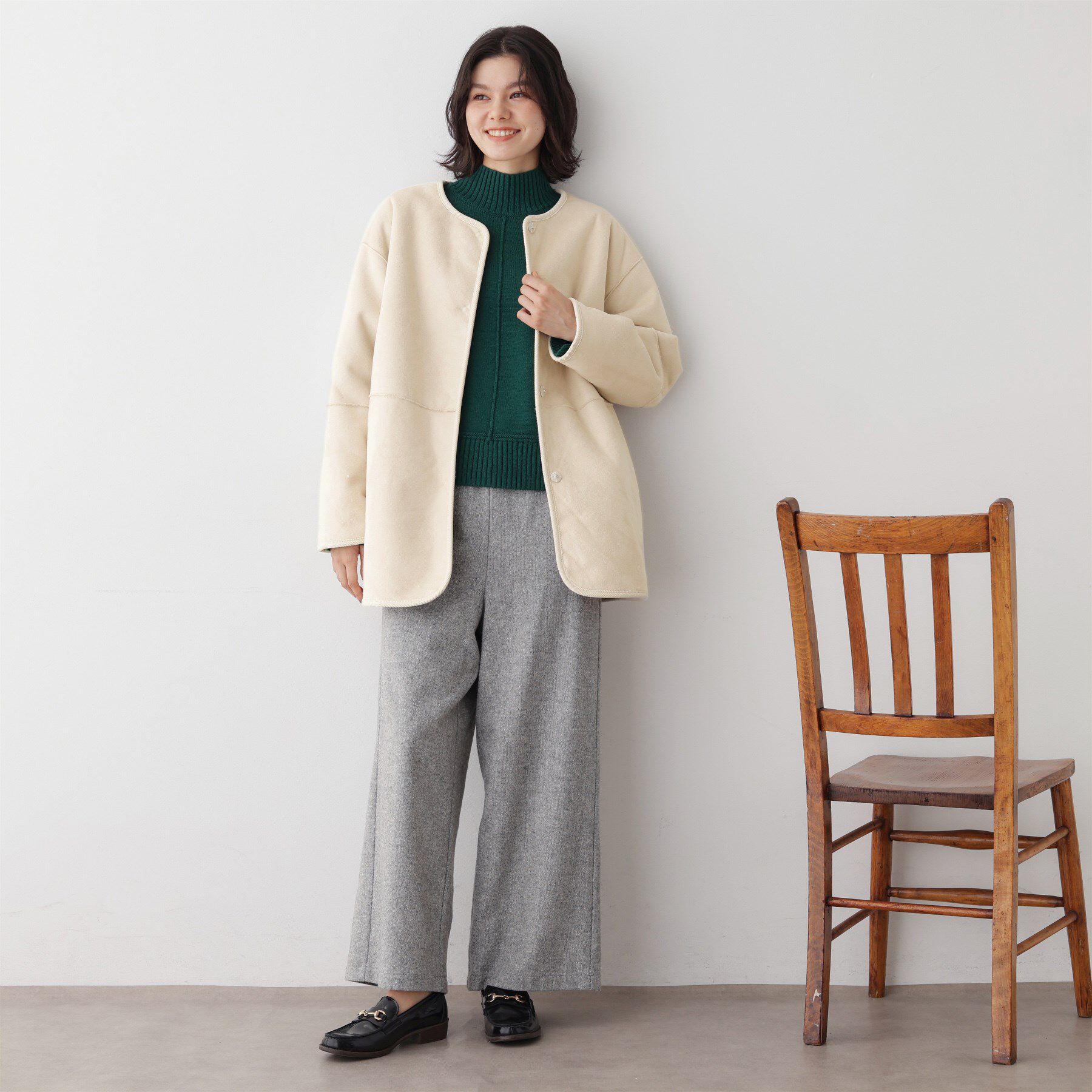 Dessin「【2WAY】フェイクムートンコート」|ノーカラーコート|