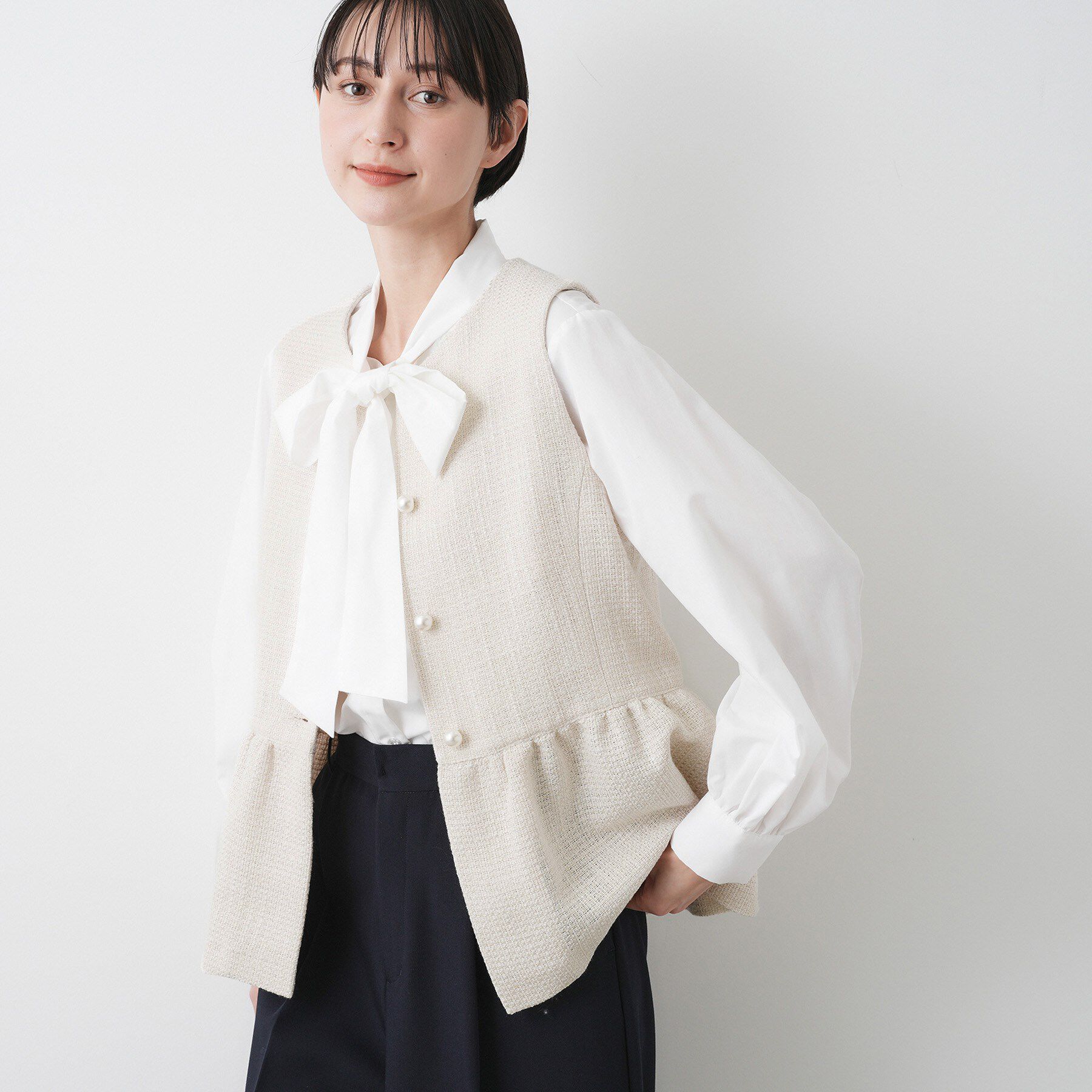 Dessin「【入卒／セレモニー】パール調ボタンベスト」|ベスト・ジレ|