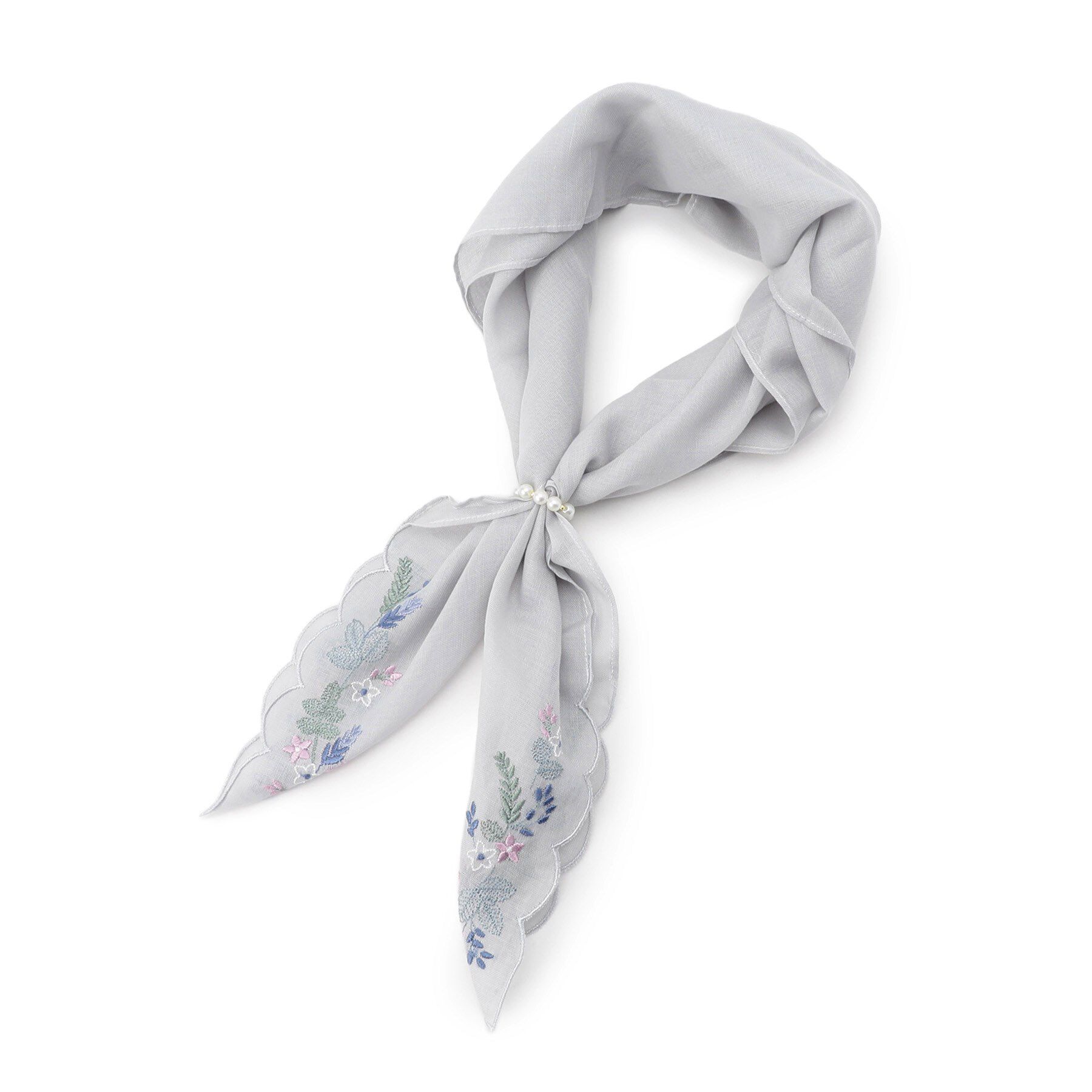 ITS&rsquo;DEMO「【手洗い可】パール調リング付コットンスカーフ」|バンダナ・スカーフ|グレー(012)