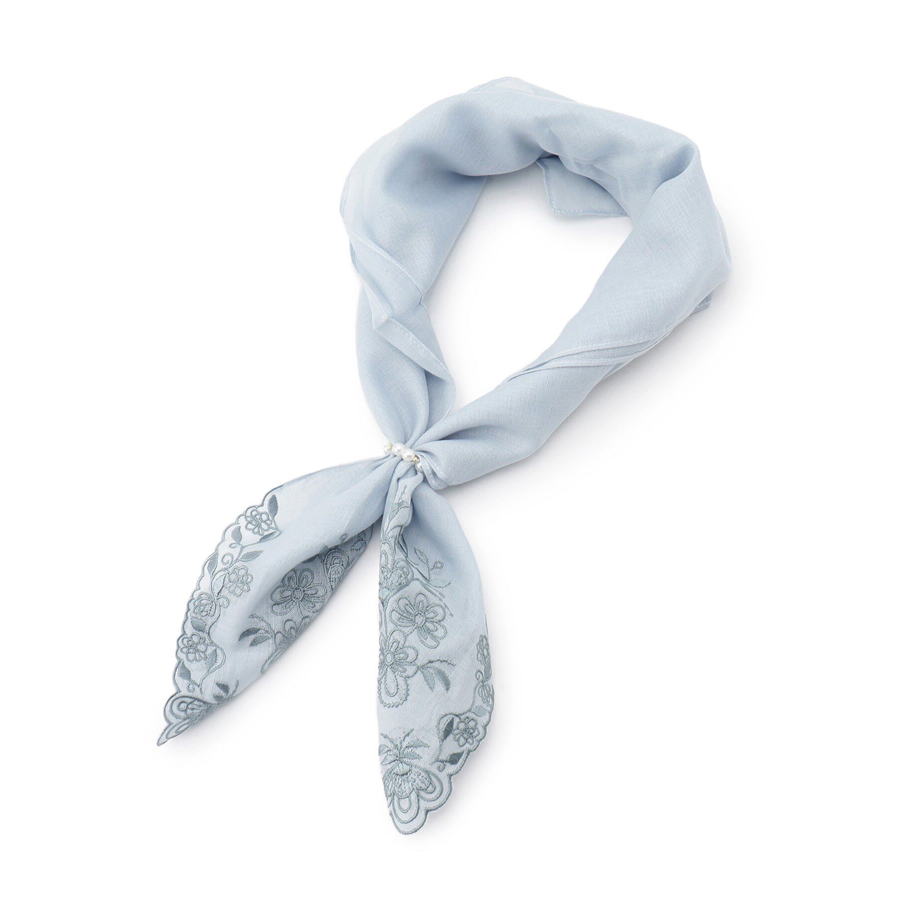 ITS&rsquo;DEMO「【手洗い可】パール調リング付コットンスカーフ」|バンダナ・スカーフ|ブルー(092)