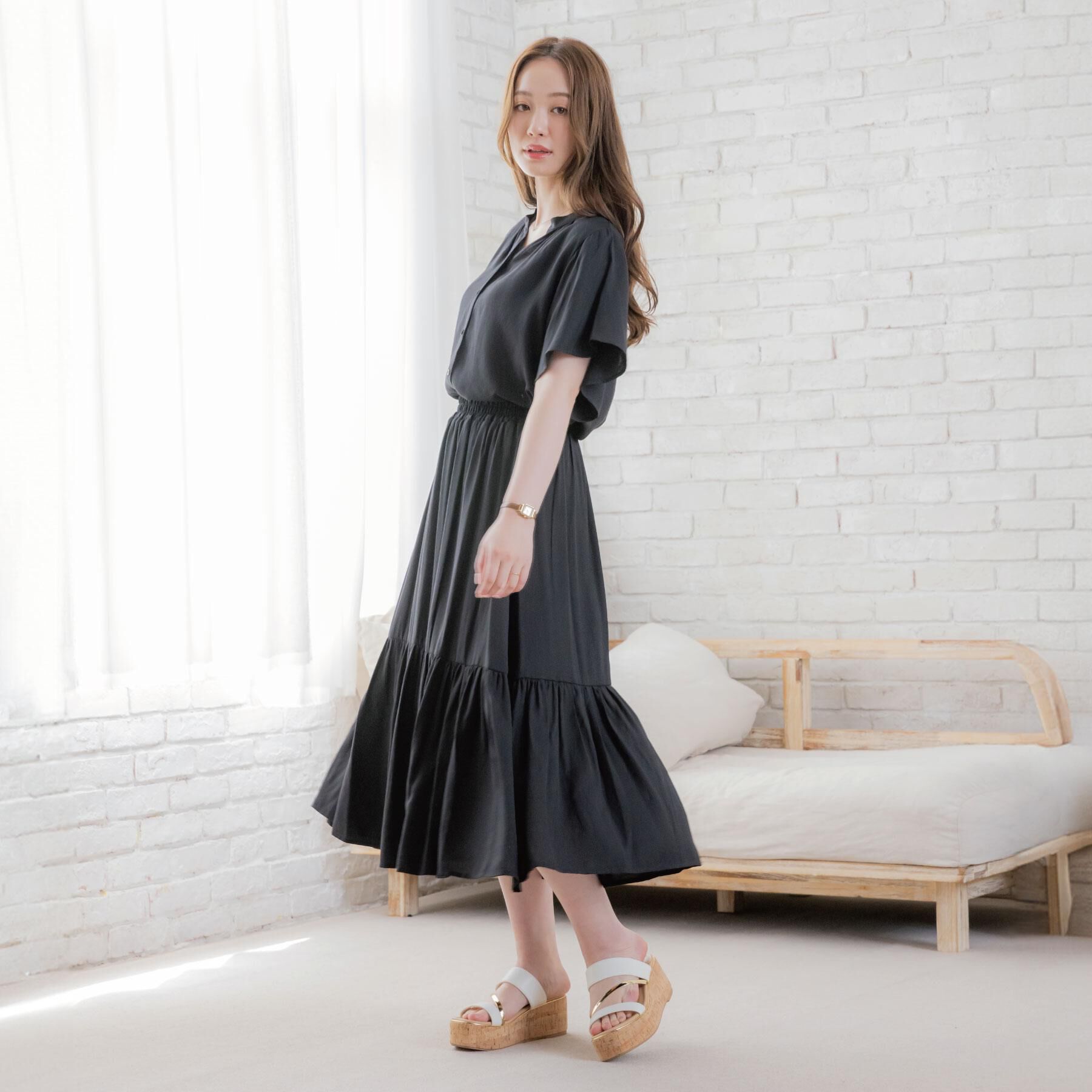 ITS&rsquo;DEMO「【接触冷感／羽織にも／手洗い可】強撚スラブフリル袖ブラウス」|シャツ・ブラウス|