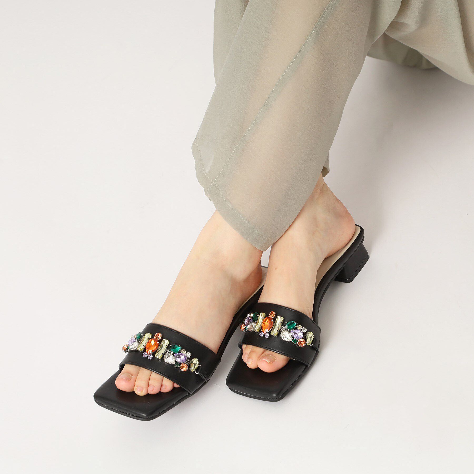 ESPERANZA「ビジューカラフルローヒールミュール」|サンダル|