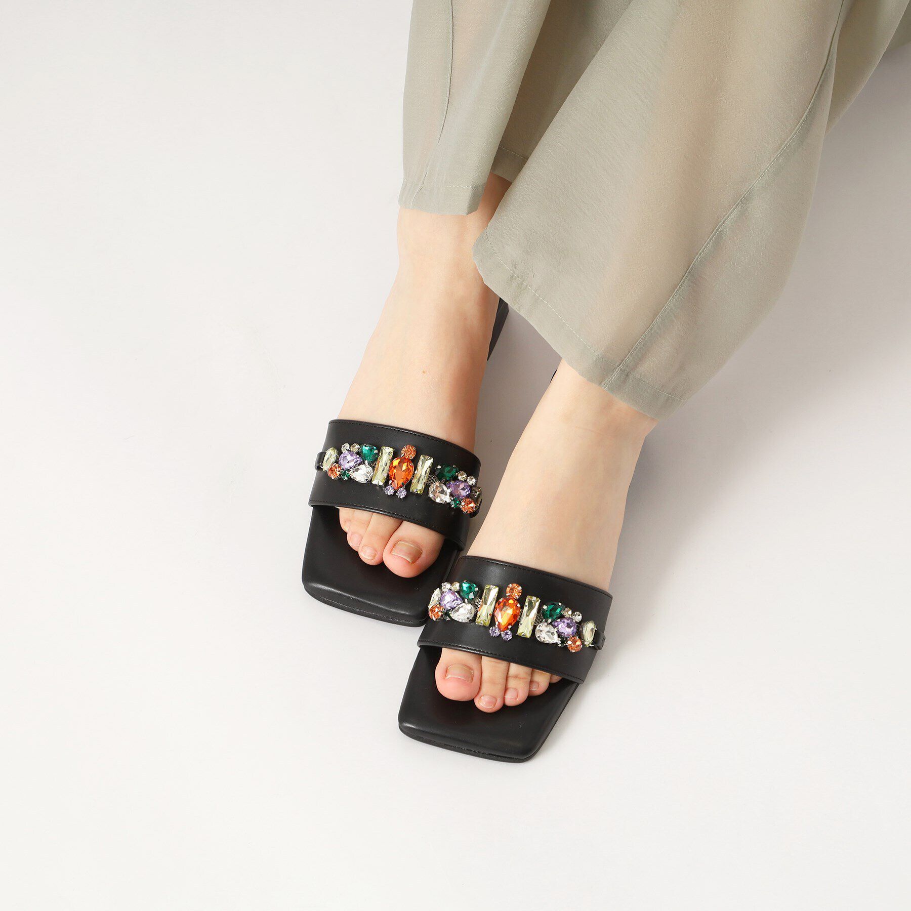 ESPERANZA「ビジューカラフルローヒールミュール」|サンダル|