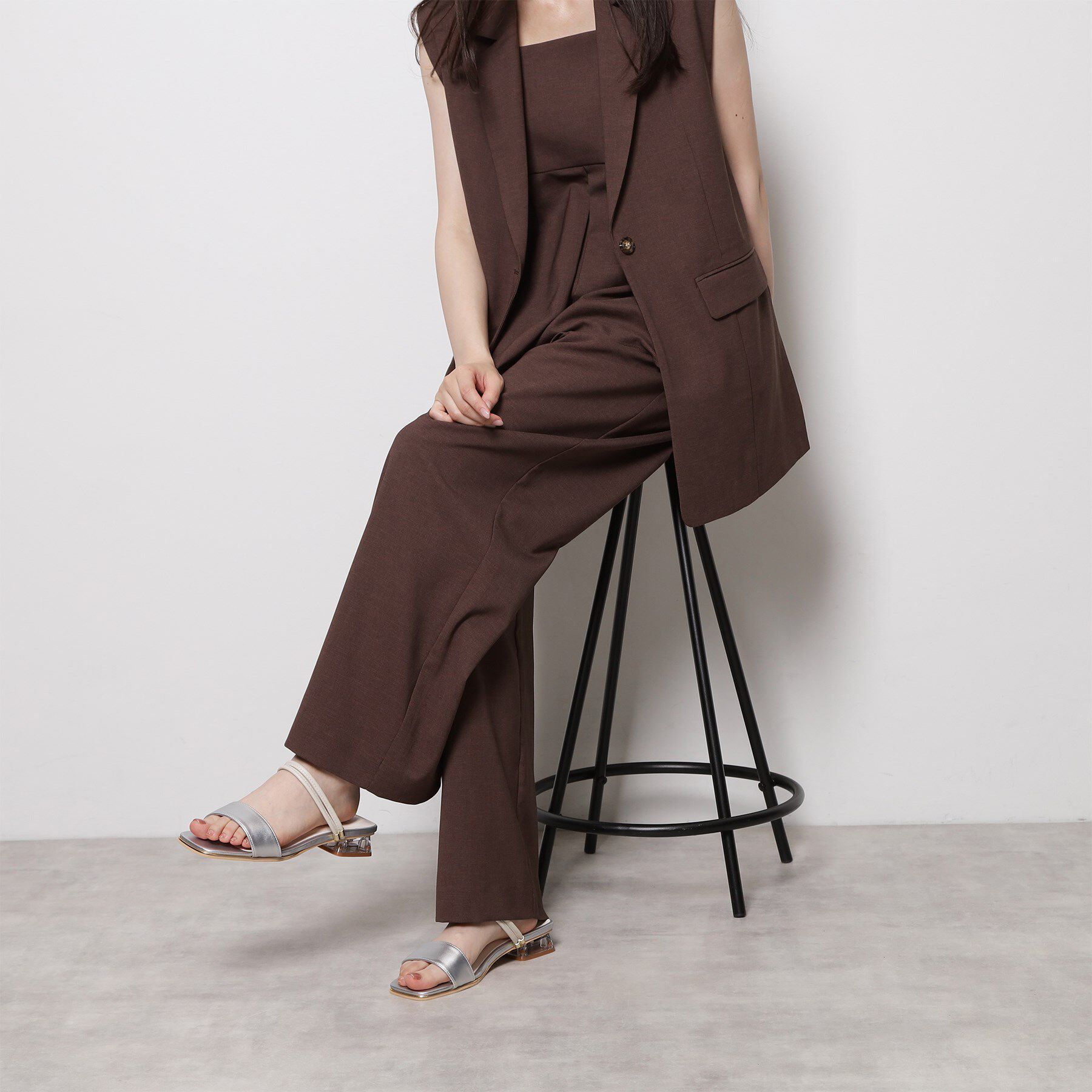 ESPERANZA「スクエアトゥクリアローヒールサンダル」|サンダル|