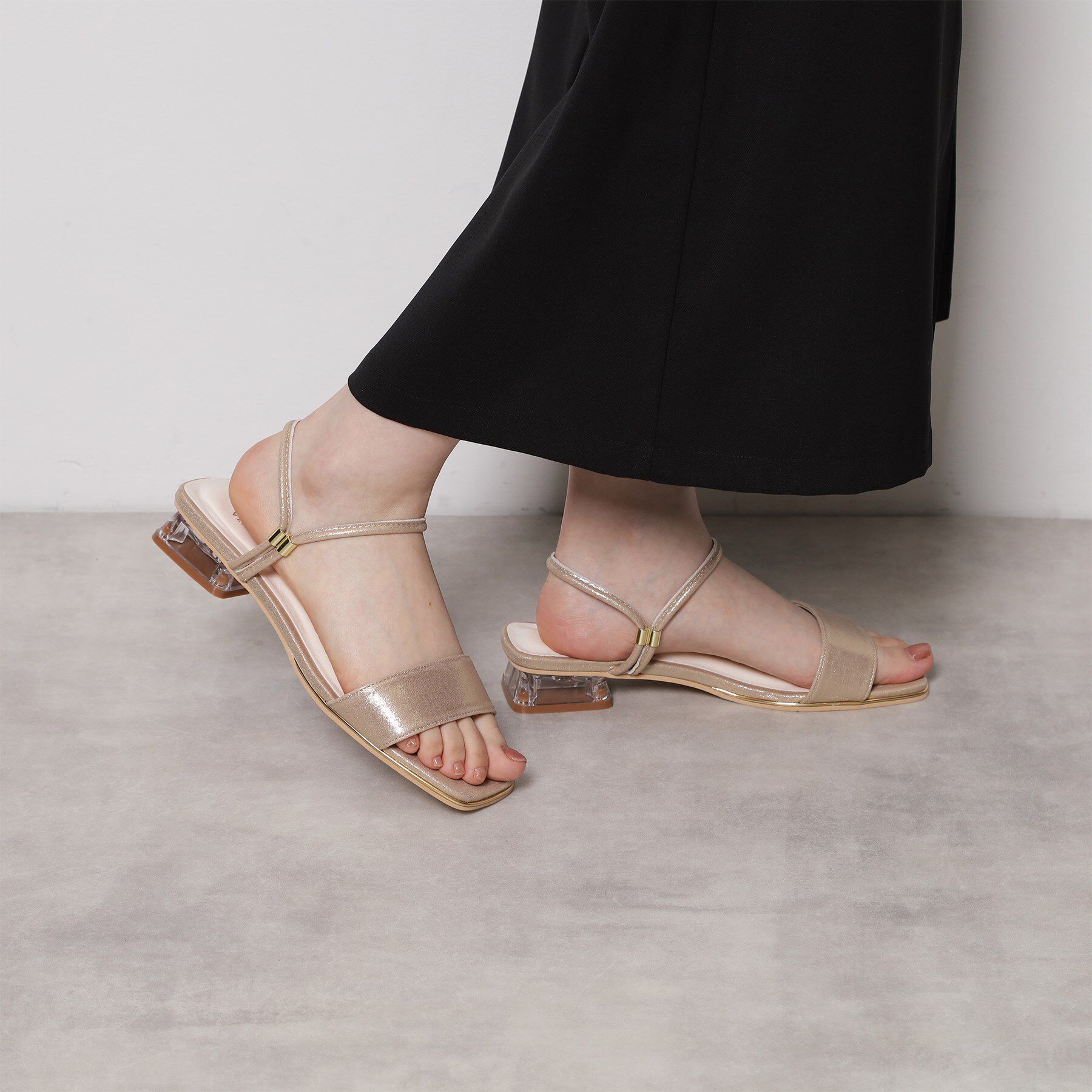 ESPERANZA「スクエアトゥクリアローヒールサンダル」|サンダル|