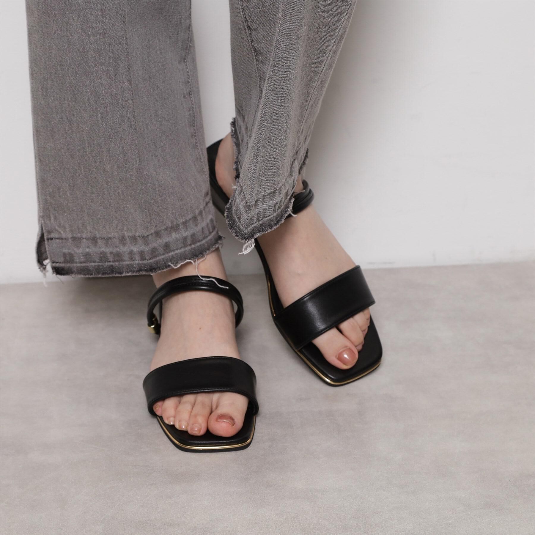 ESPERANZA「スクエアトゥクリアローヒールサンダル」|サンダル|ブラック(019)