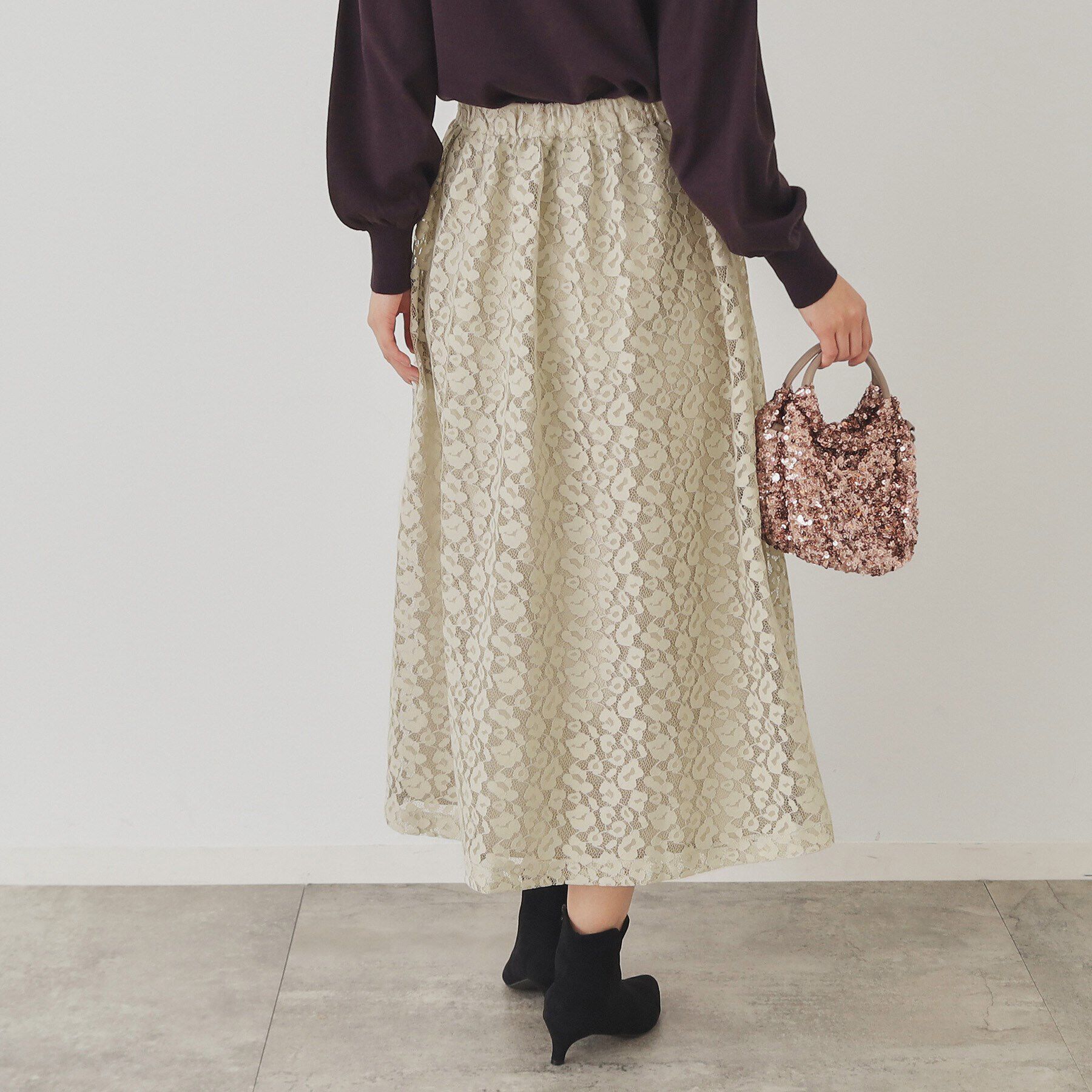 SunaUna「【レオパード柄レース／ウエスト後ろゴム】フレアスカート」|スカート|