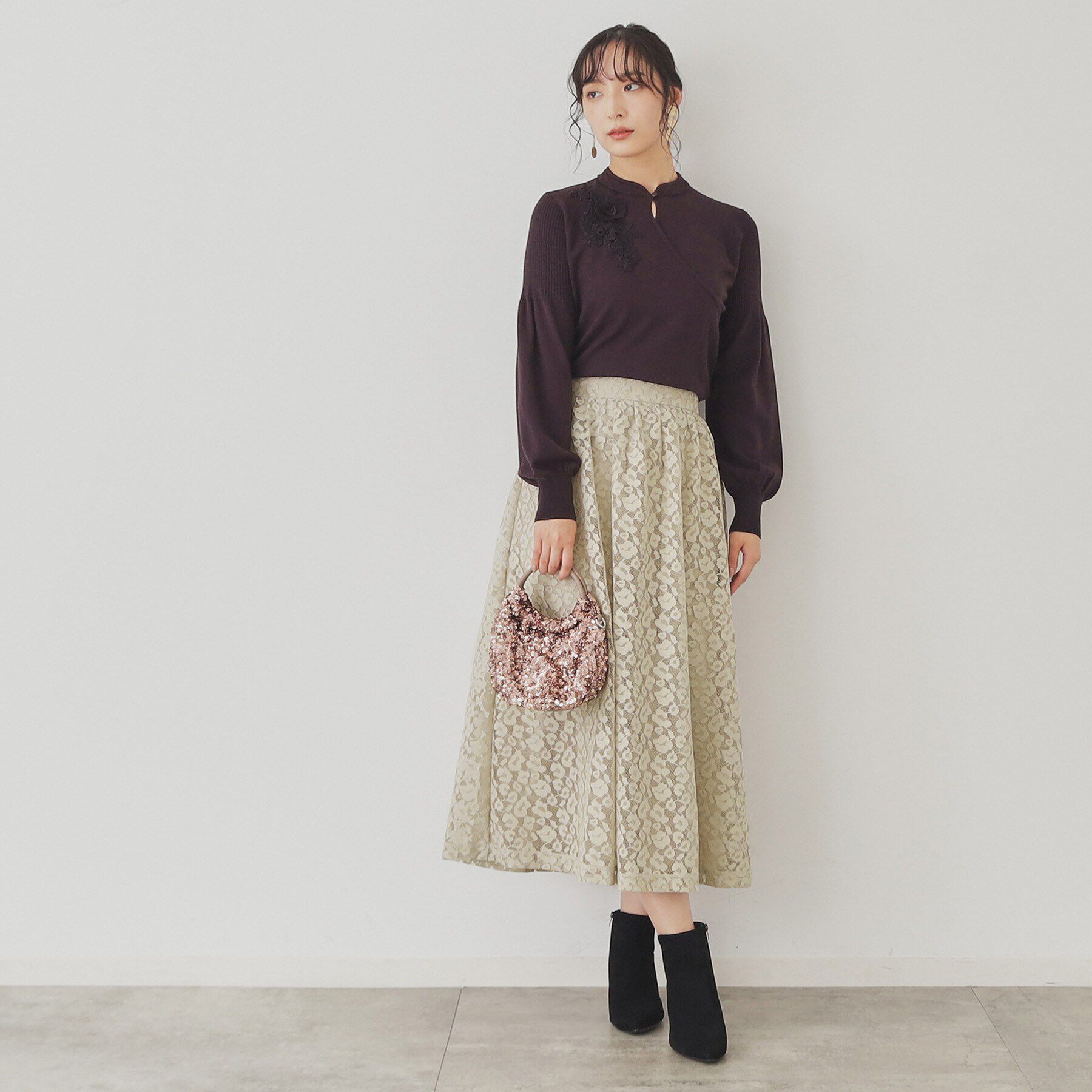 SunaUna「【レオパード柄レース／ウエスト後ろゴム】フレアスカート」|スカート|