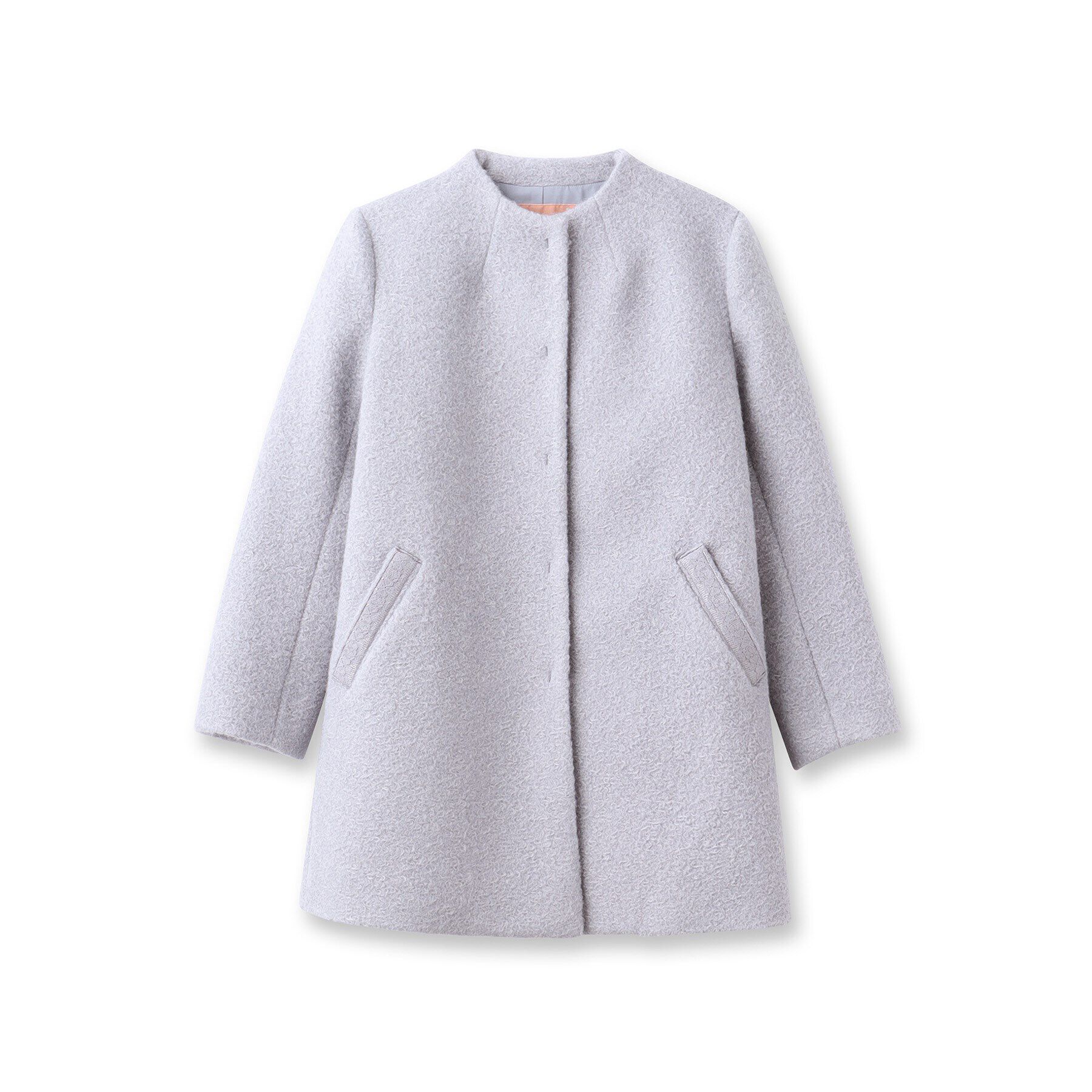 SunaUna「【S～Lサイズ展開/レース付ポケット】ボトルネックコート」|ノーカラーコート|