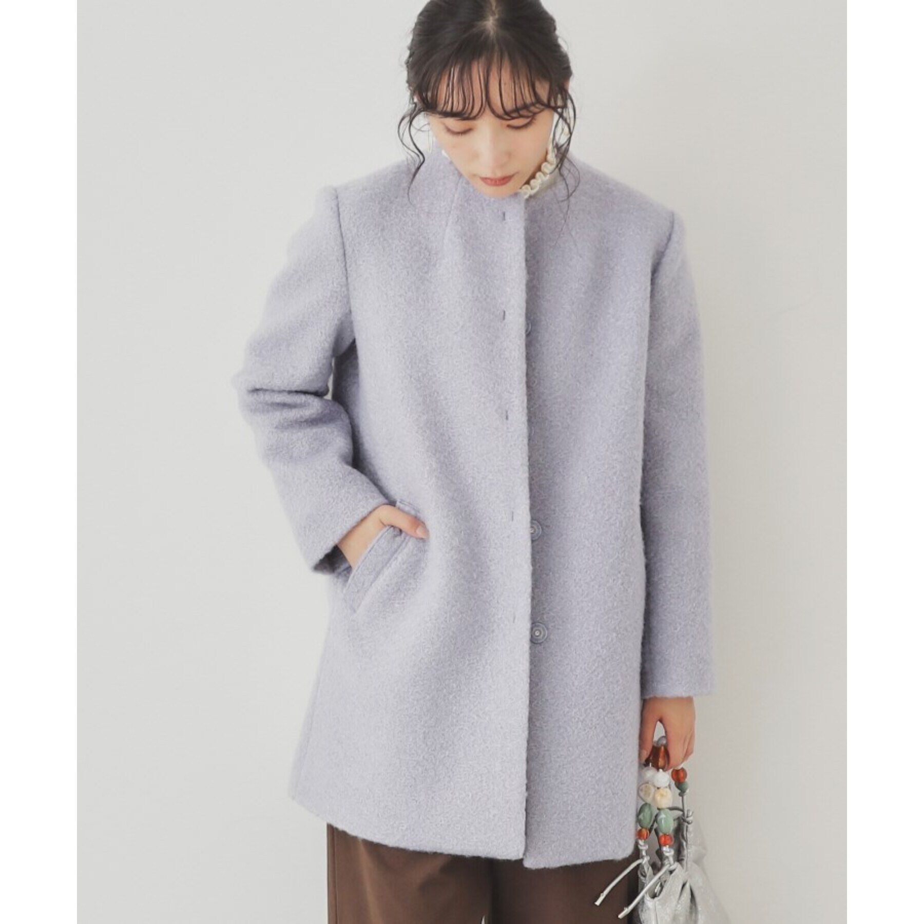 SunaUna「【S～Lサイズ展開/レース付ポケット】ボトルネックコート」|ノーカラーコート|