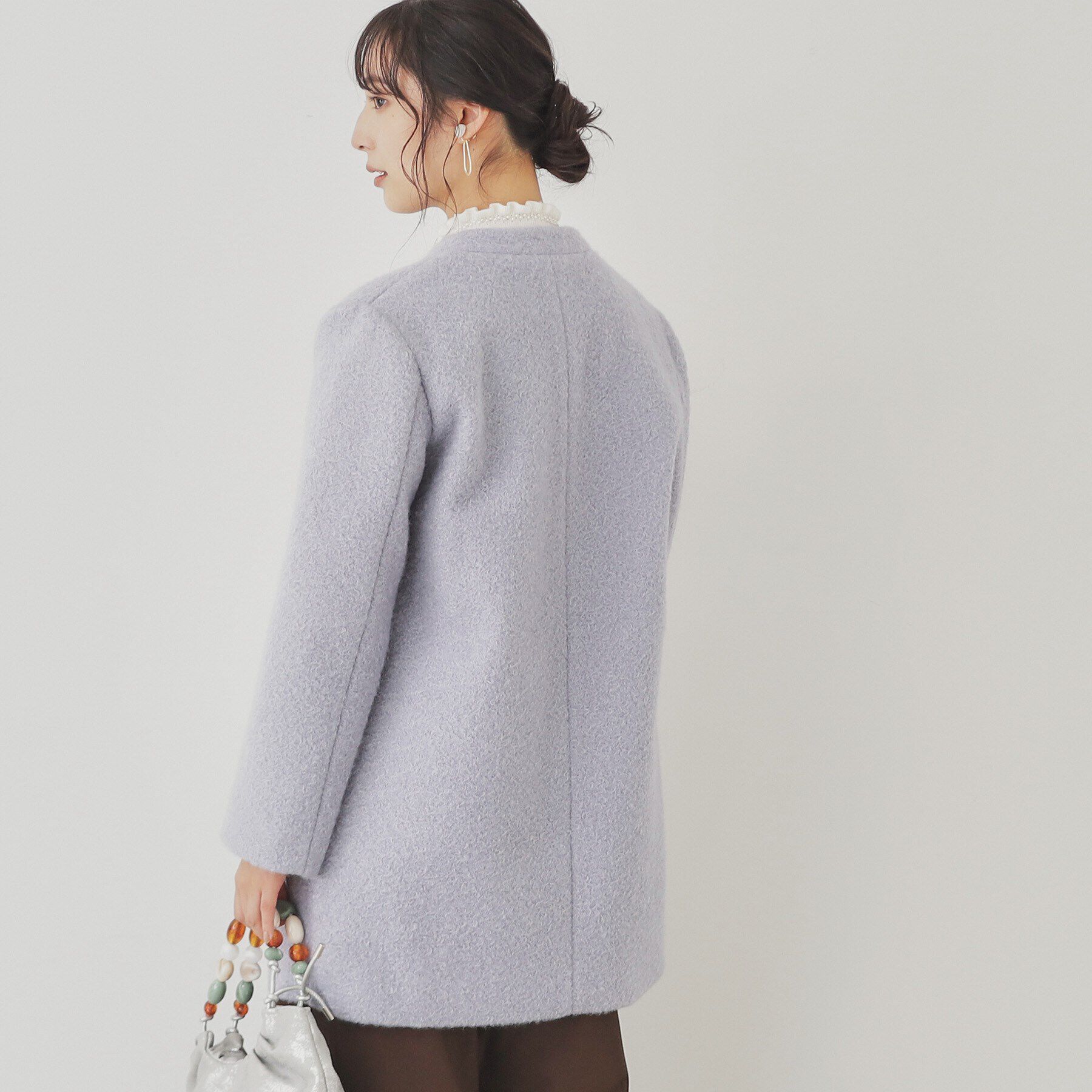 SunaUna「【S～Lサイズ展開/レース付ポケット】ボトルネックコート」|ノーカラーコート|