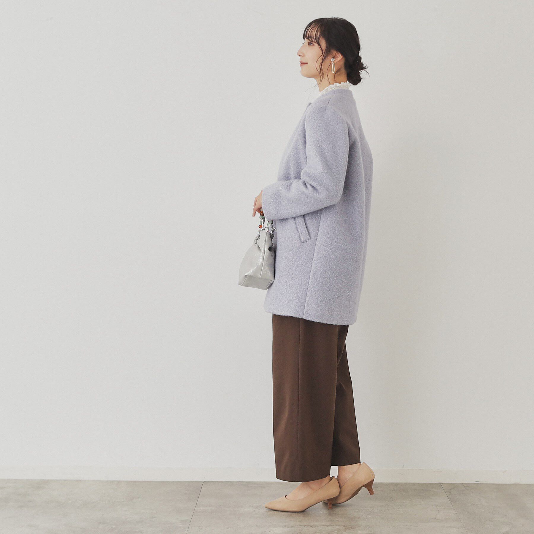 SunaUna「【S～Lサイズ展開/レース付ポケット】ボトルネックコート」|ノーカラーコート|