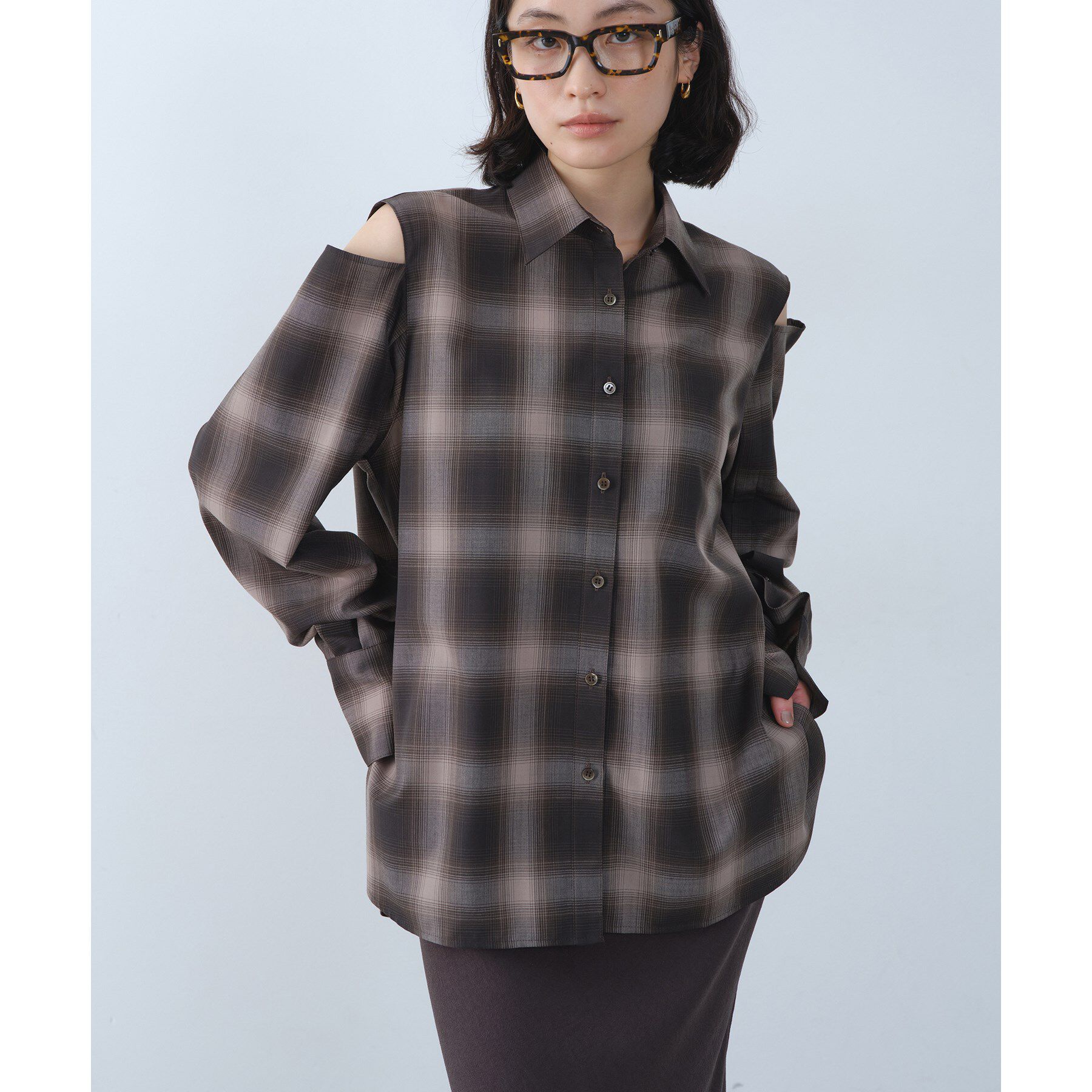 CODE A「shadow check over shirt」|シャツ・ブラウス|ブラウン(244)