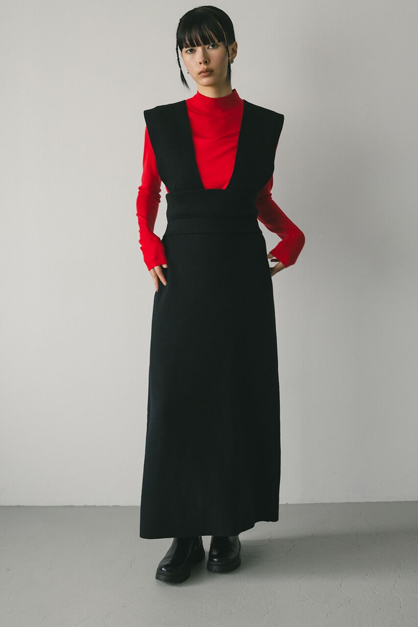 STYLEMIXER「ハイウエストサスペンダーニットスカート」|その他|BLK