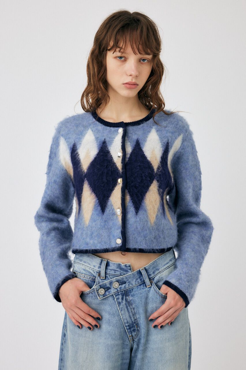 MOUSSY「ARGYLE SHAGGY カーディガン」|カーディガン|柄BLU5