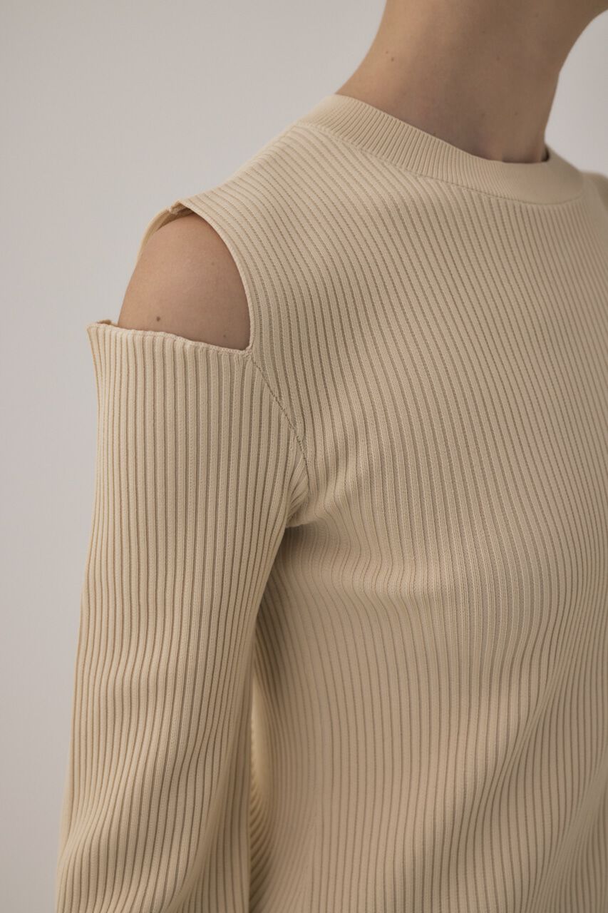 MOUSSY「リサイクルポリエステル使用オープンショルダーニットドレス」|ワンピース|