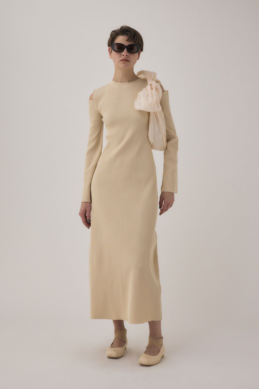 MOUSSY「リサイクルポリエステル使用オープンショルダーニットドレス」|ワンピース|