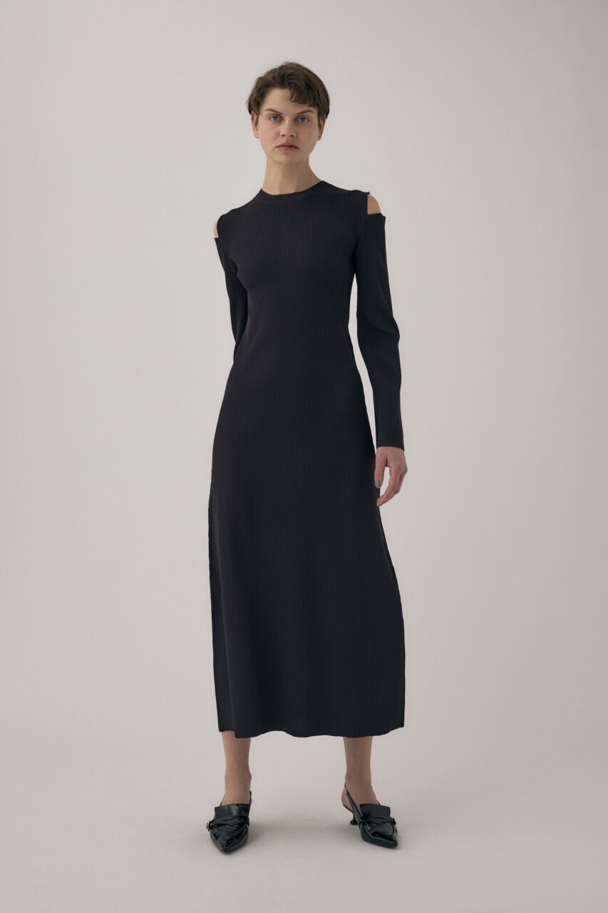 MOUSSY「リサイクルポリエステル使用オープンショルダーニットドレス」|ワンピース|