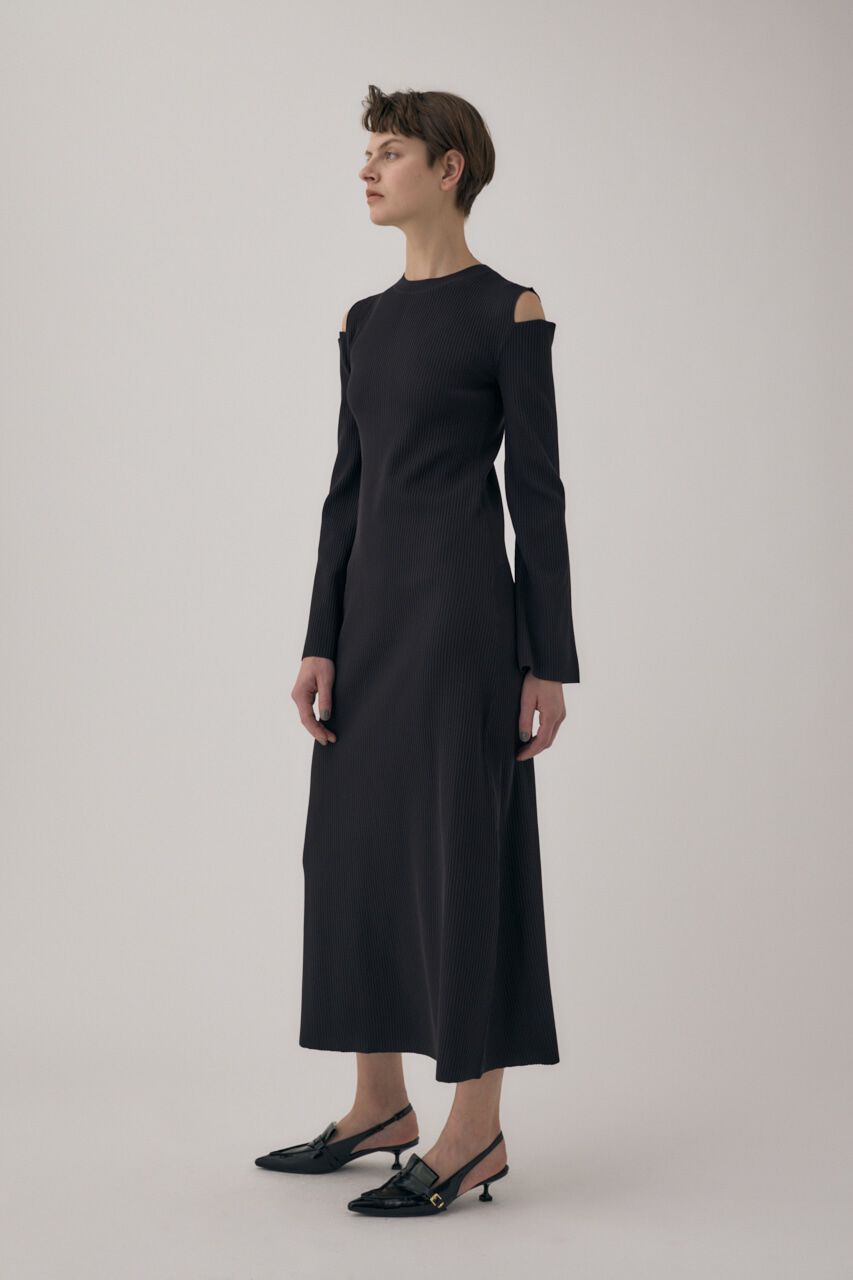 MOUSSY「リサイクルポリエステル使用オープンショルダーニットドレス」|ワンピース|