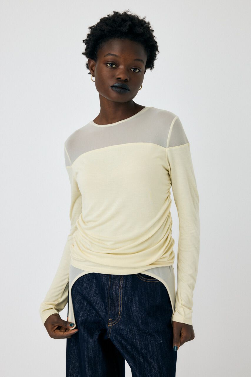 MOUSSY「SHEER LAYERED LS トップス」|Tシャツ・カットソー|ECRU