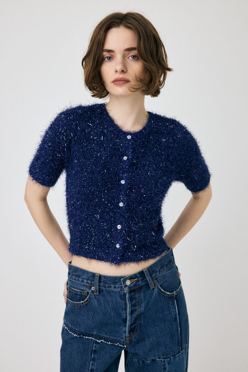 MOUSSY「SHAGGY GLITTER KNIT カーディガン」|カーディガン|NVY