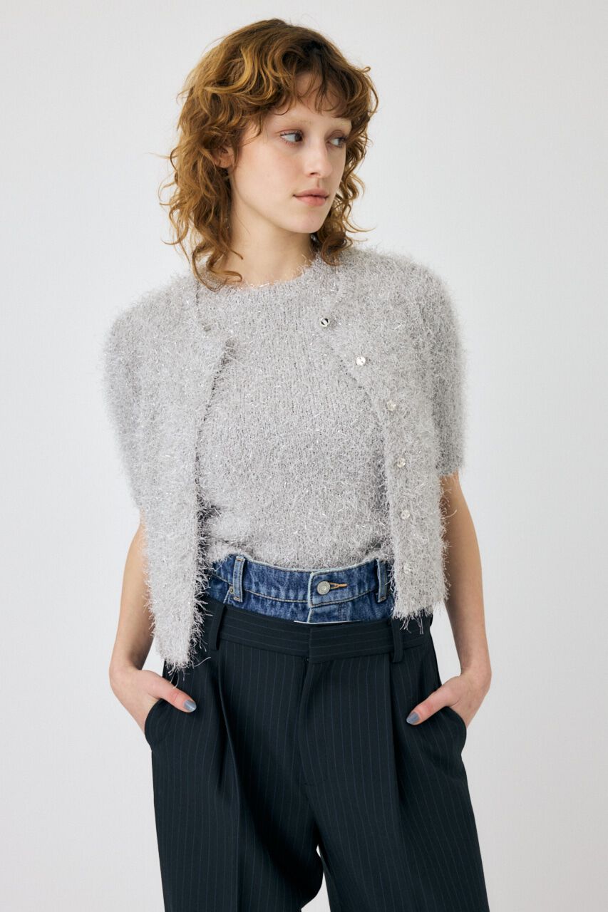 MOUSSY「SHAGGY GLITTER KNIT カーディガン」|カーディガン|
