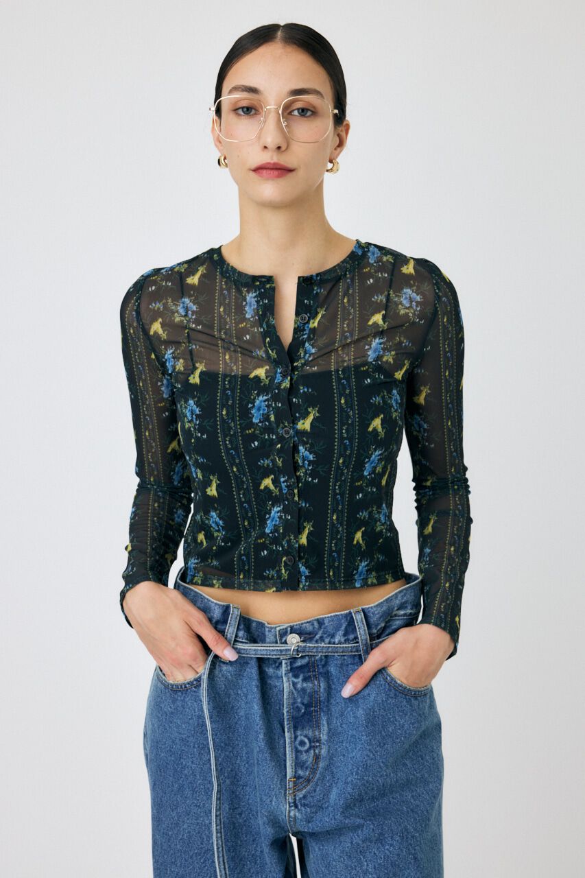 MOUSSY「FLORAL シアーシャツ」|シャツ・ブラウス|BLK