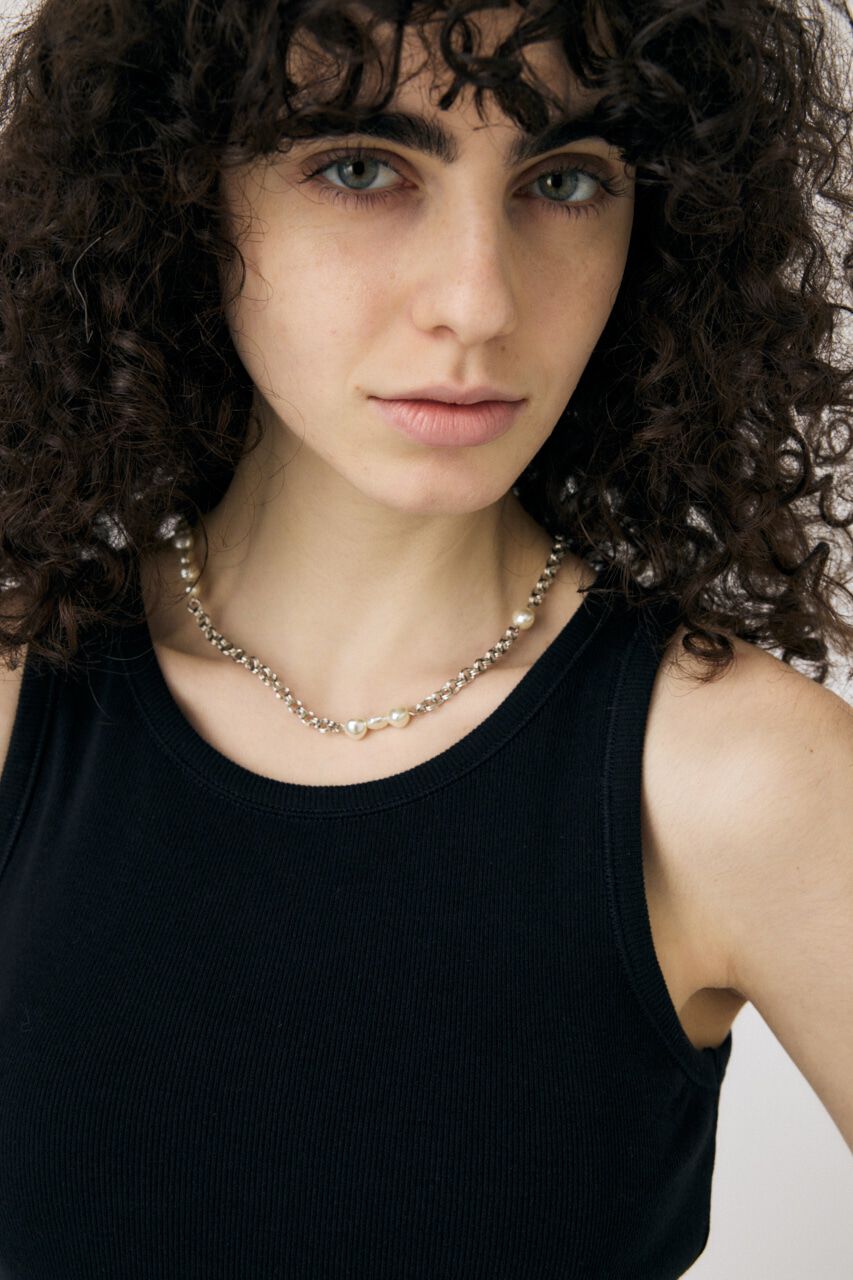 MOUSSY「DISTORTED F/PEARL ネックレス」|ネックレス|