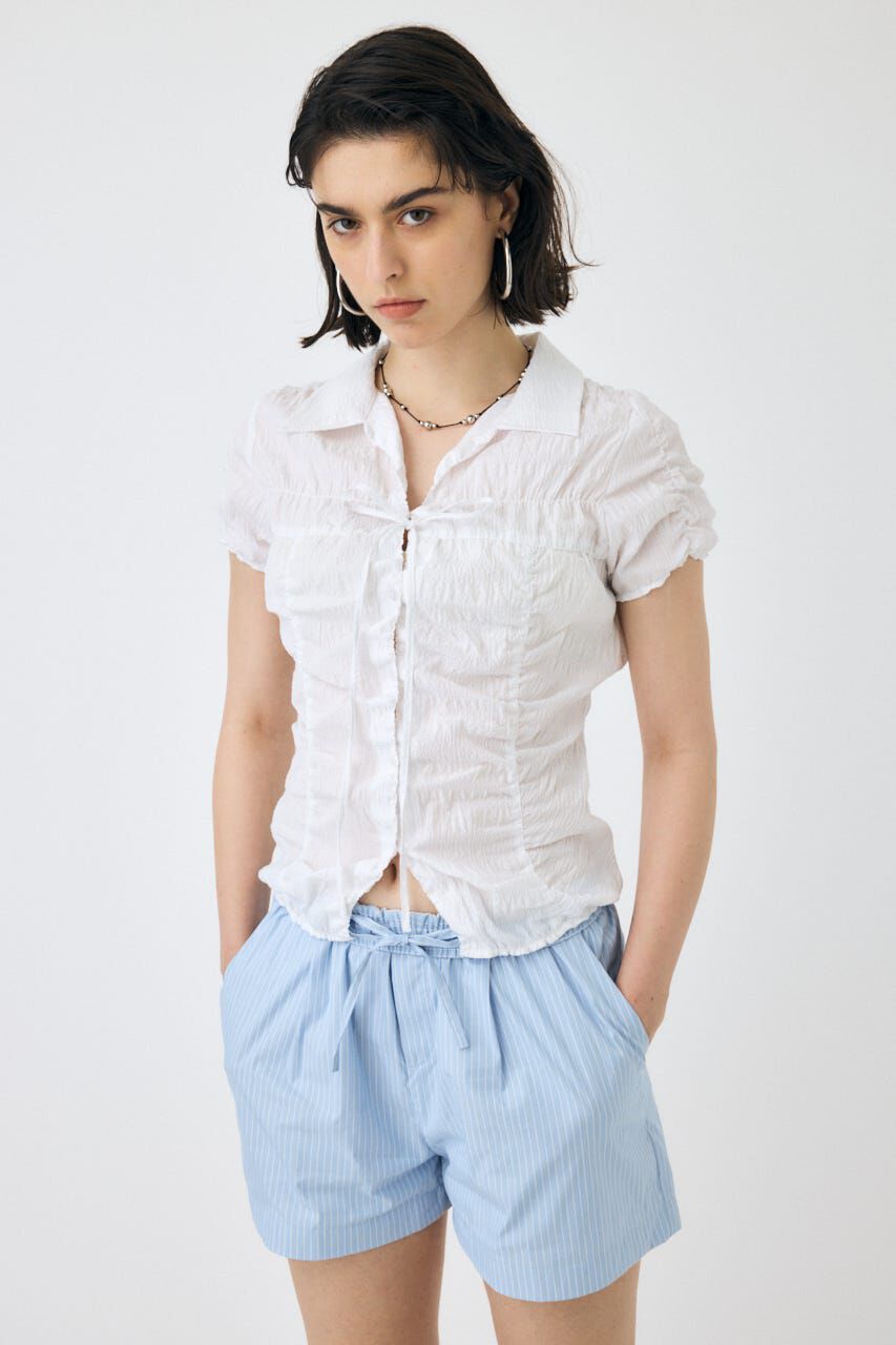 MOUSSY「SHIRRING RIBBON シャツ」|シャツ・ブラウス|WHT