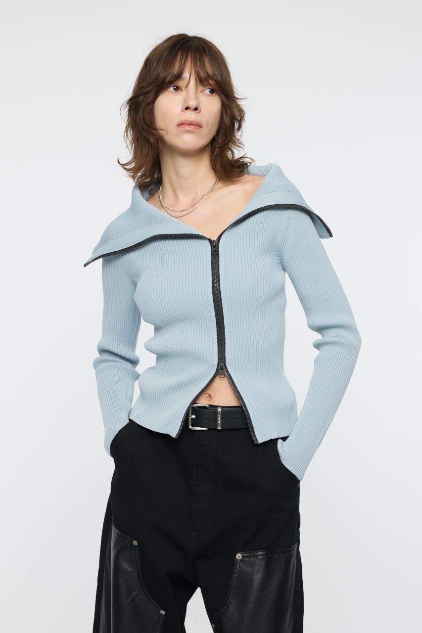MOUSSY「BIG COLLAR ZIP UP ニットトップス」|ニット・セーター|