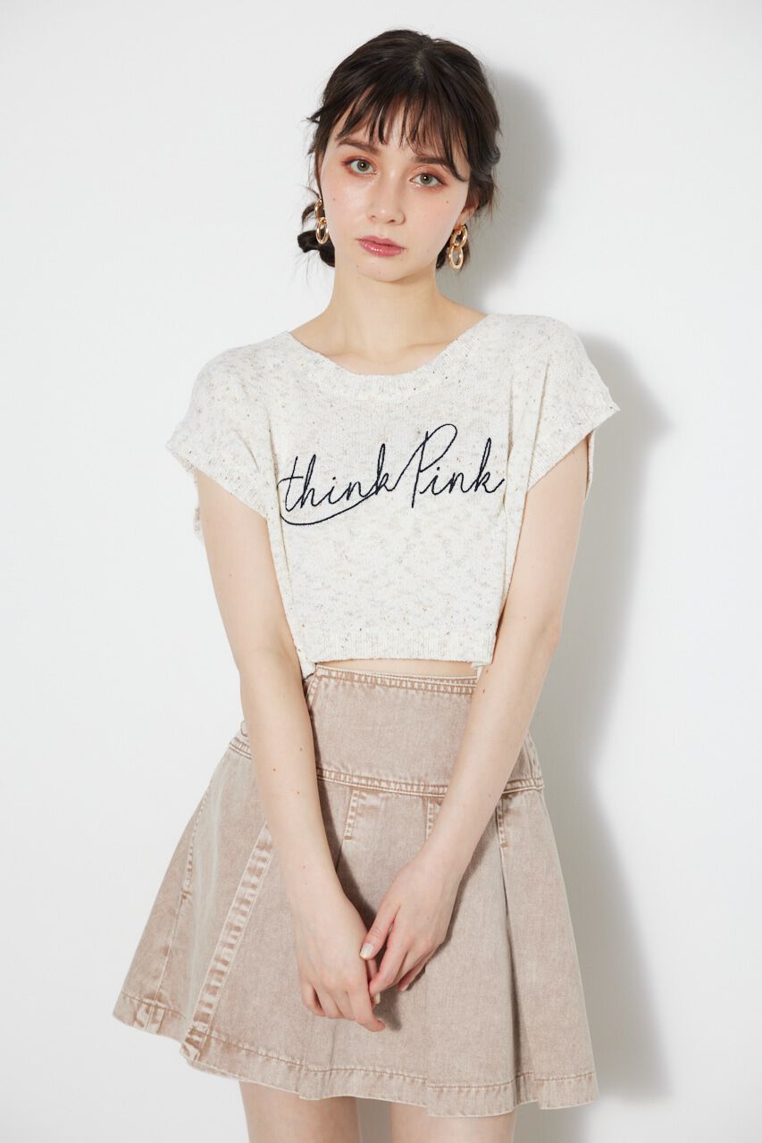 rienda「クロップドメッセージKnit TOP」|タンクトップ|
