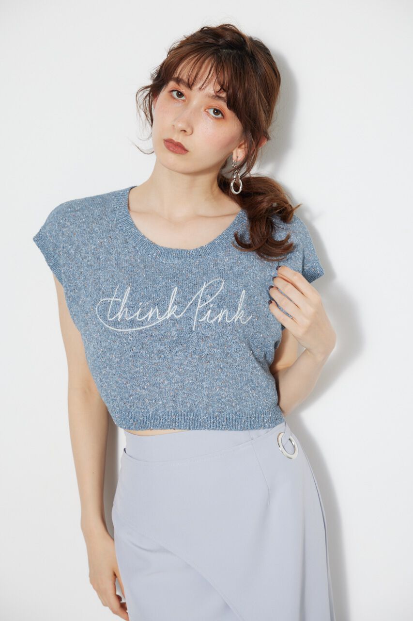 rienda「クロップドメッセージKnit TOP」|タンクトップ|BLU