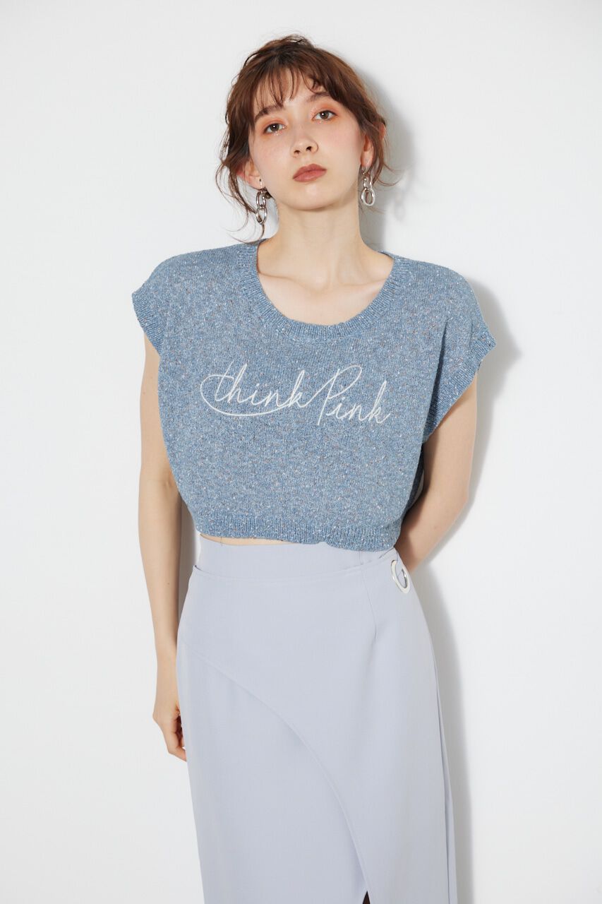 rienda「クロップドメッセージKnit TOP」|タンクトップ|