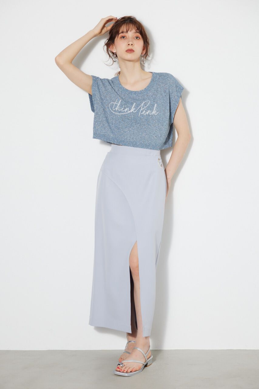 rienda「クロップドメッセージKnit TOP」|タンクトップ|