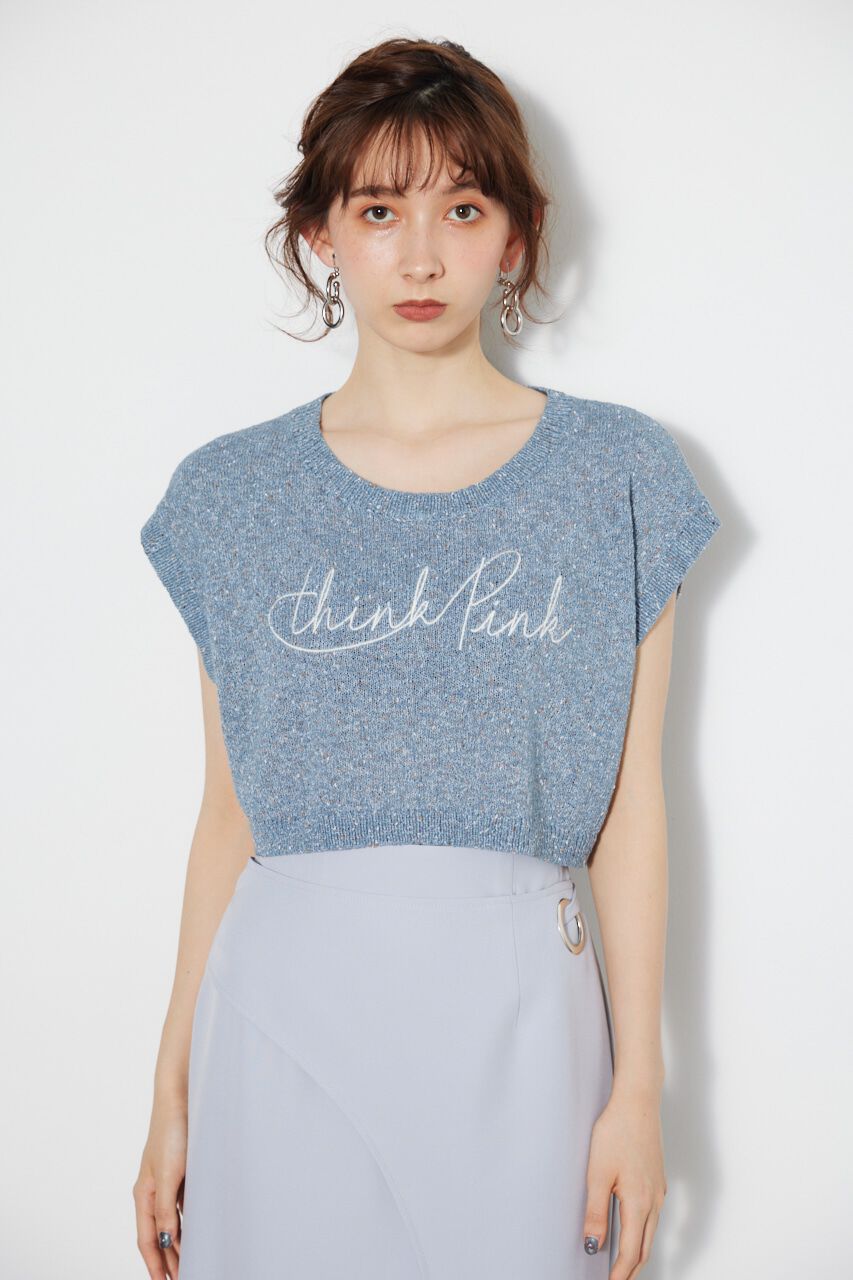 rienda「クロップドメッセージKnit TOP」|タンクトップ|