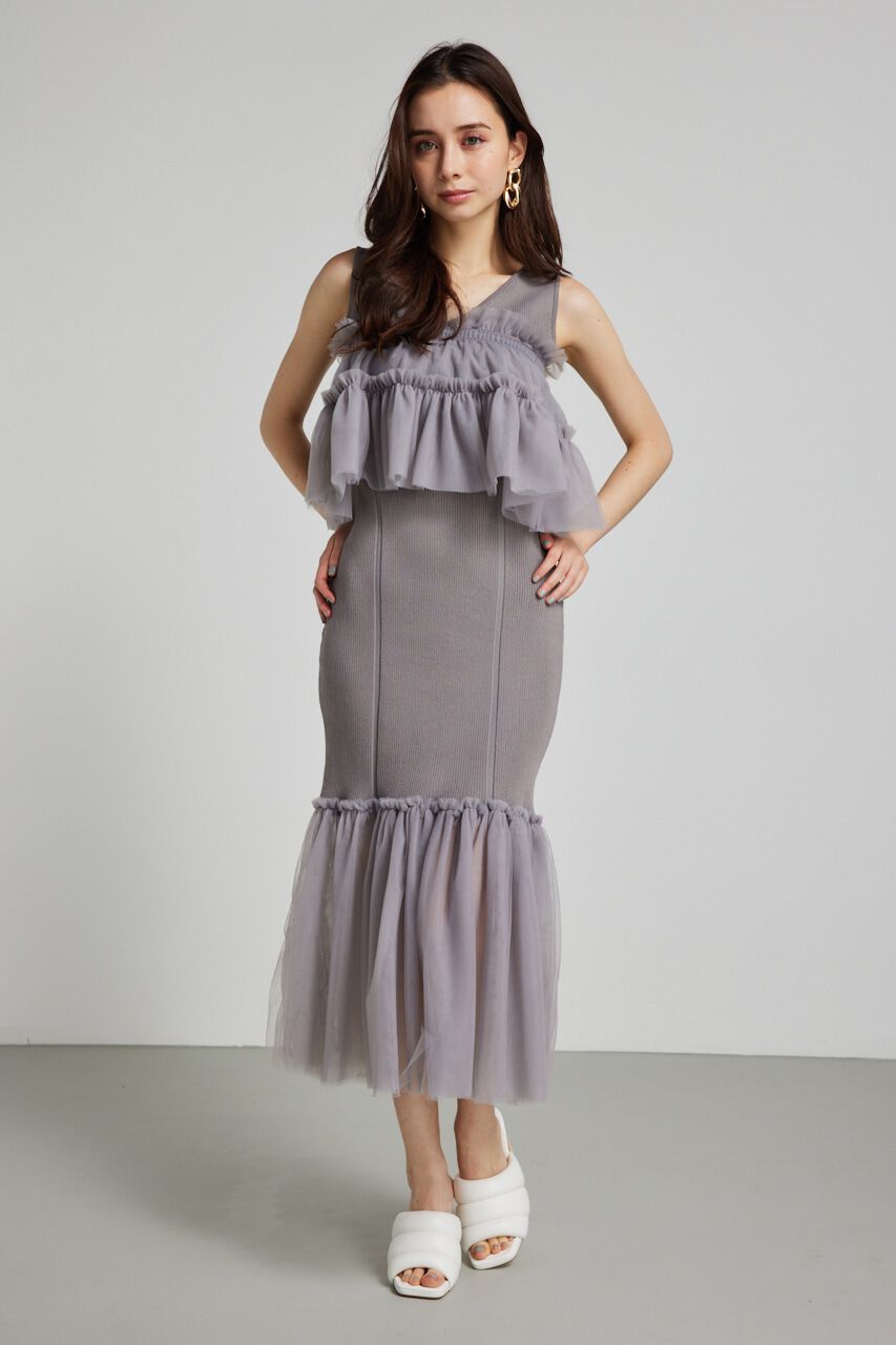 rienda「many wayチュールペプラムset Knit OP」|ワンピース|GRY