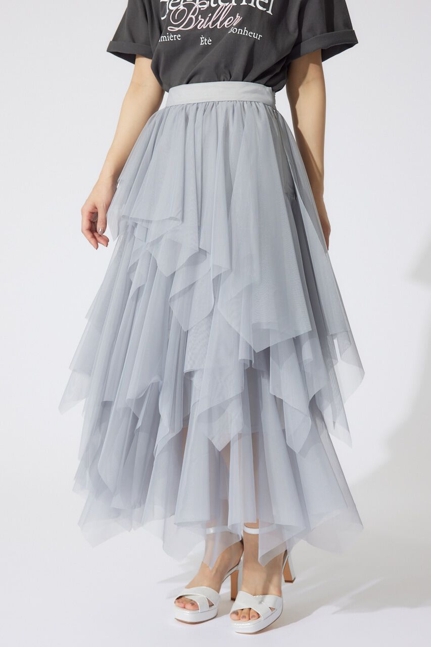 rienda「ニュアンスランダムチュールジャストウエストスカート」|スカート|